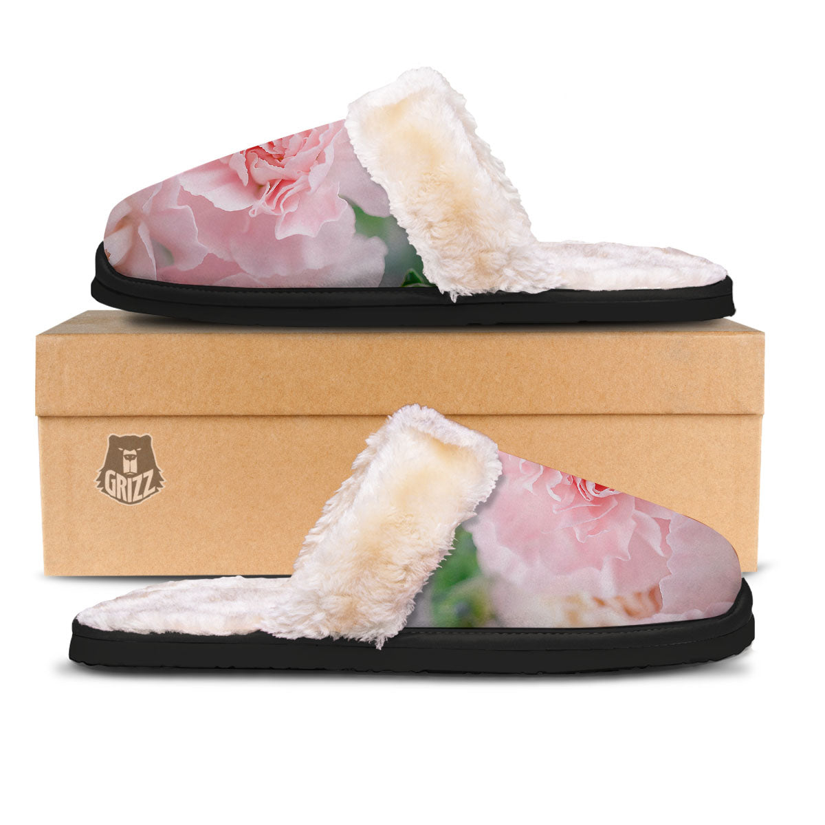Carnation Flower Pink Print Slippers-grizzshop
