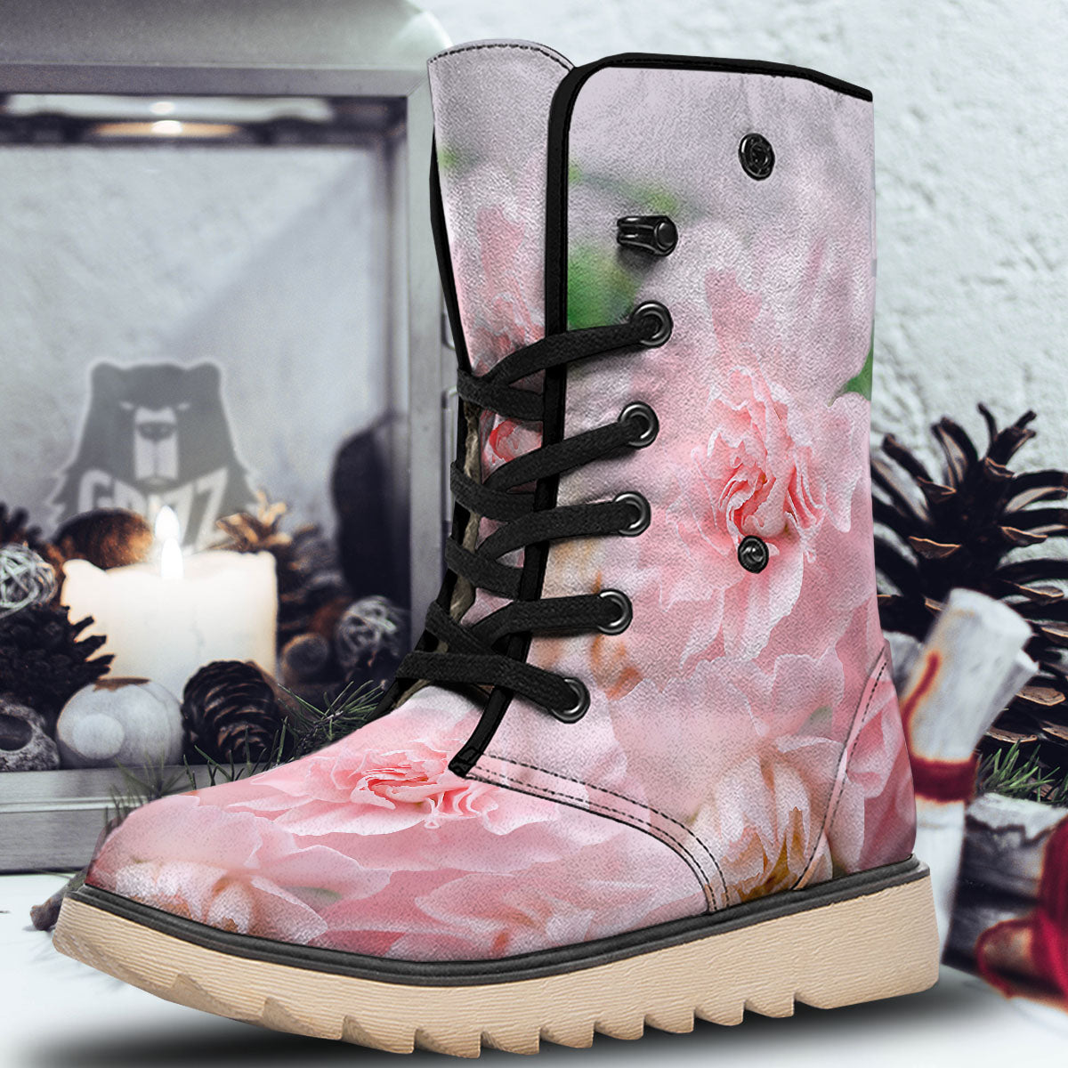 Carnation Flower Pink Print Snow Boots-grizzshop
