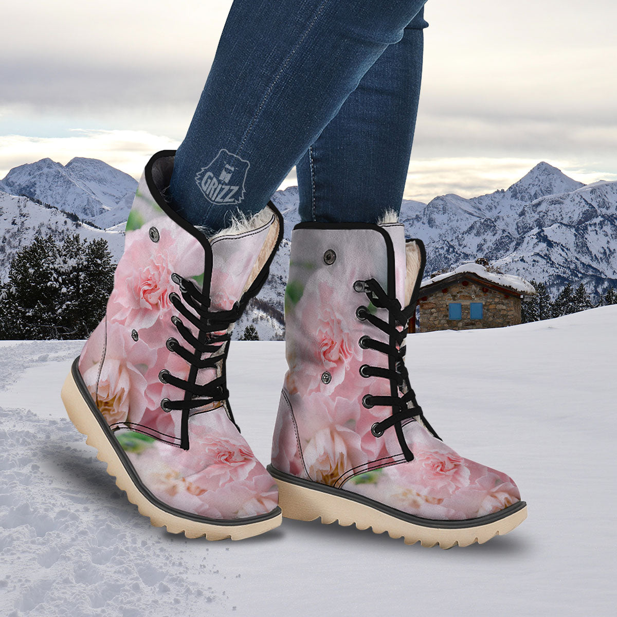 Carnation Flower Pink Print Snow Boots-grizzshop