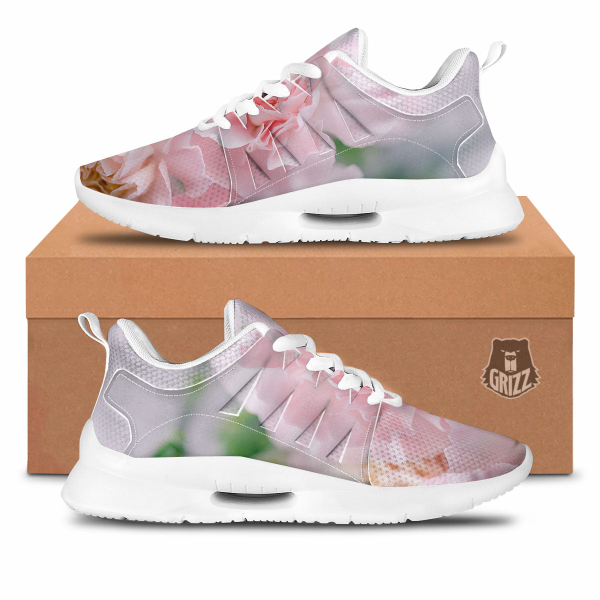 Carnation Flower Pink Print Tennis Shoes-grizzshop