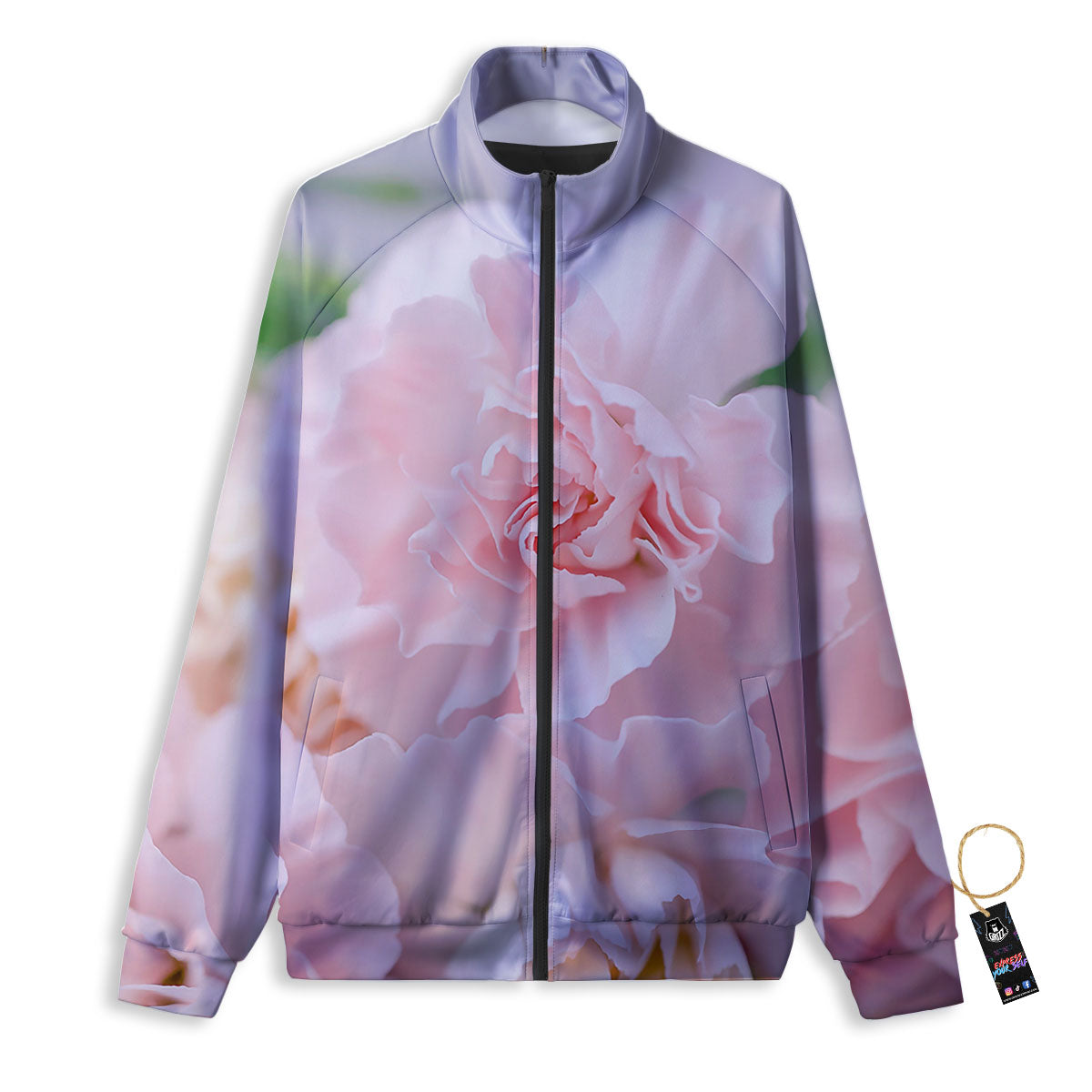 Carnation Flower Pink Print Track Jacket-grizzshop