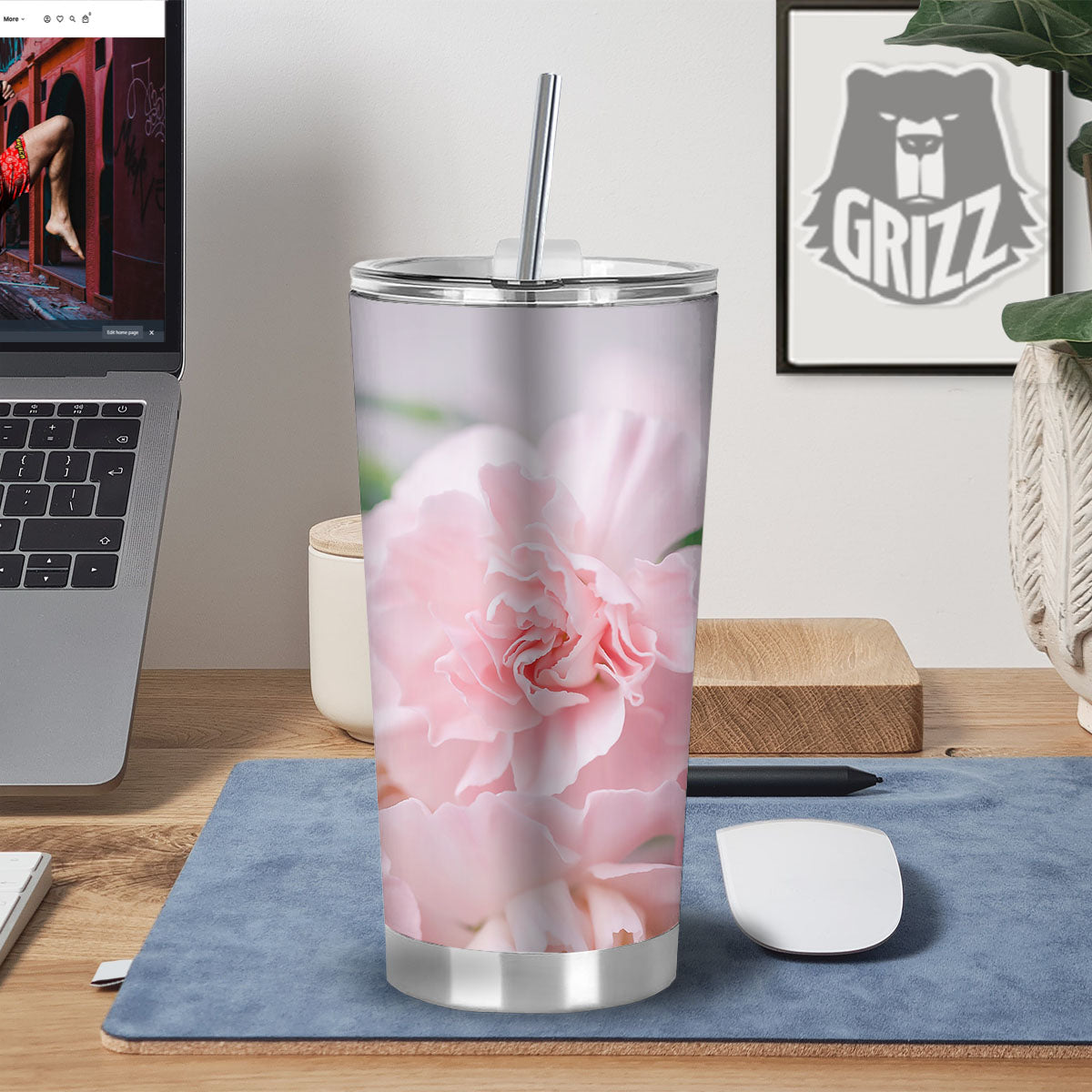 Carnation Flower Pink Print Tumbler-grizzshop
