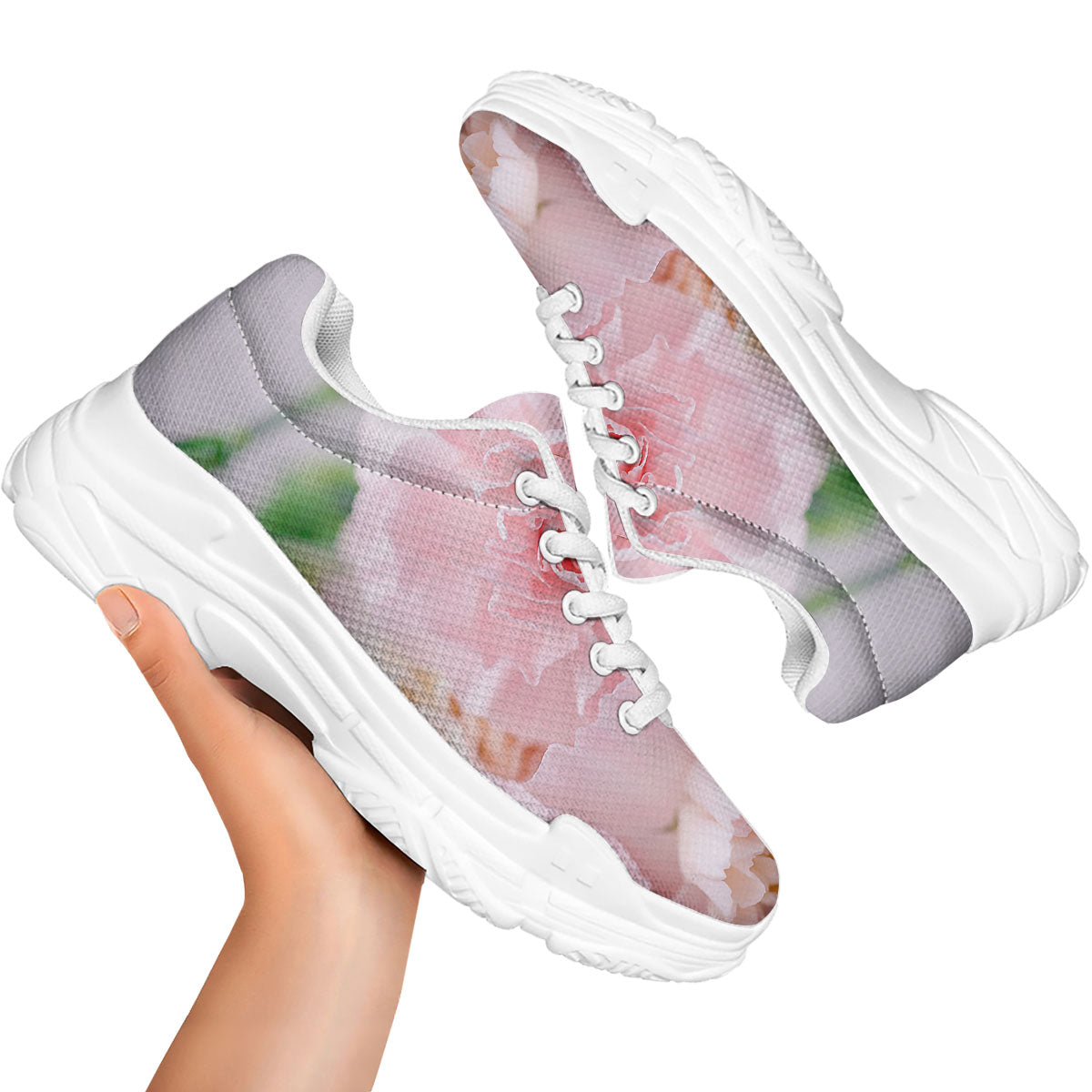 Carnation Flower Pink Print White Chunky Shoes-grizzshop