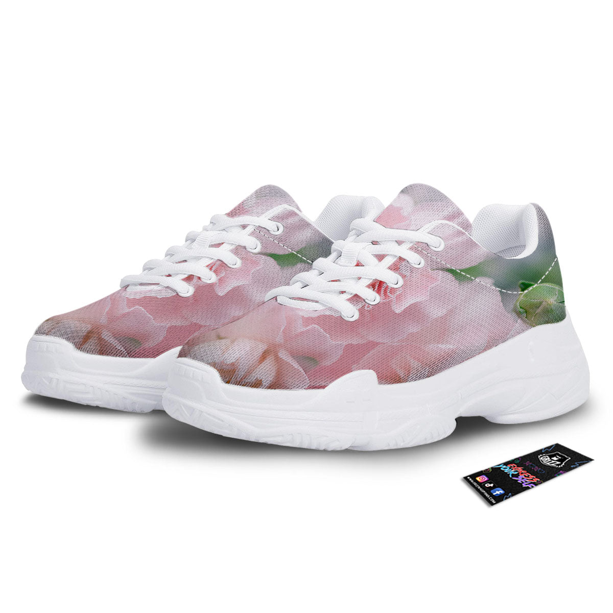 Carnation Flower Pink Print White Chunky Shoes-grizzshop
