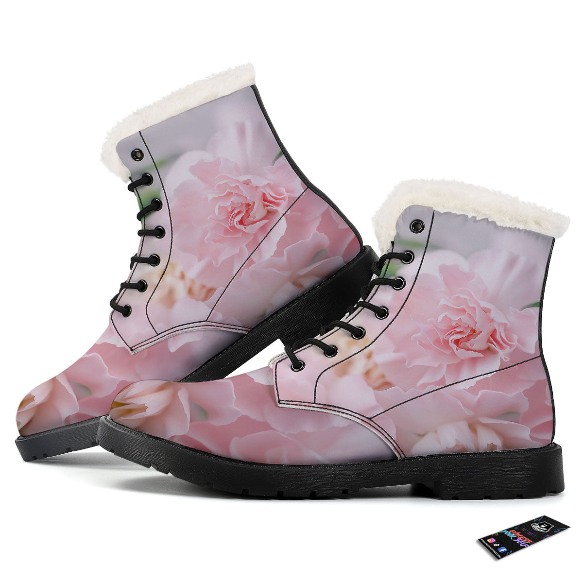 Carnation Flower Pink Print Winter Boots-grizzshop
