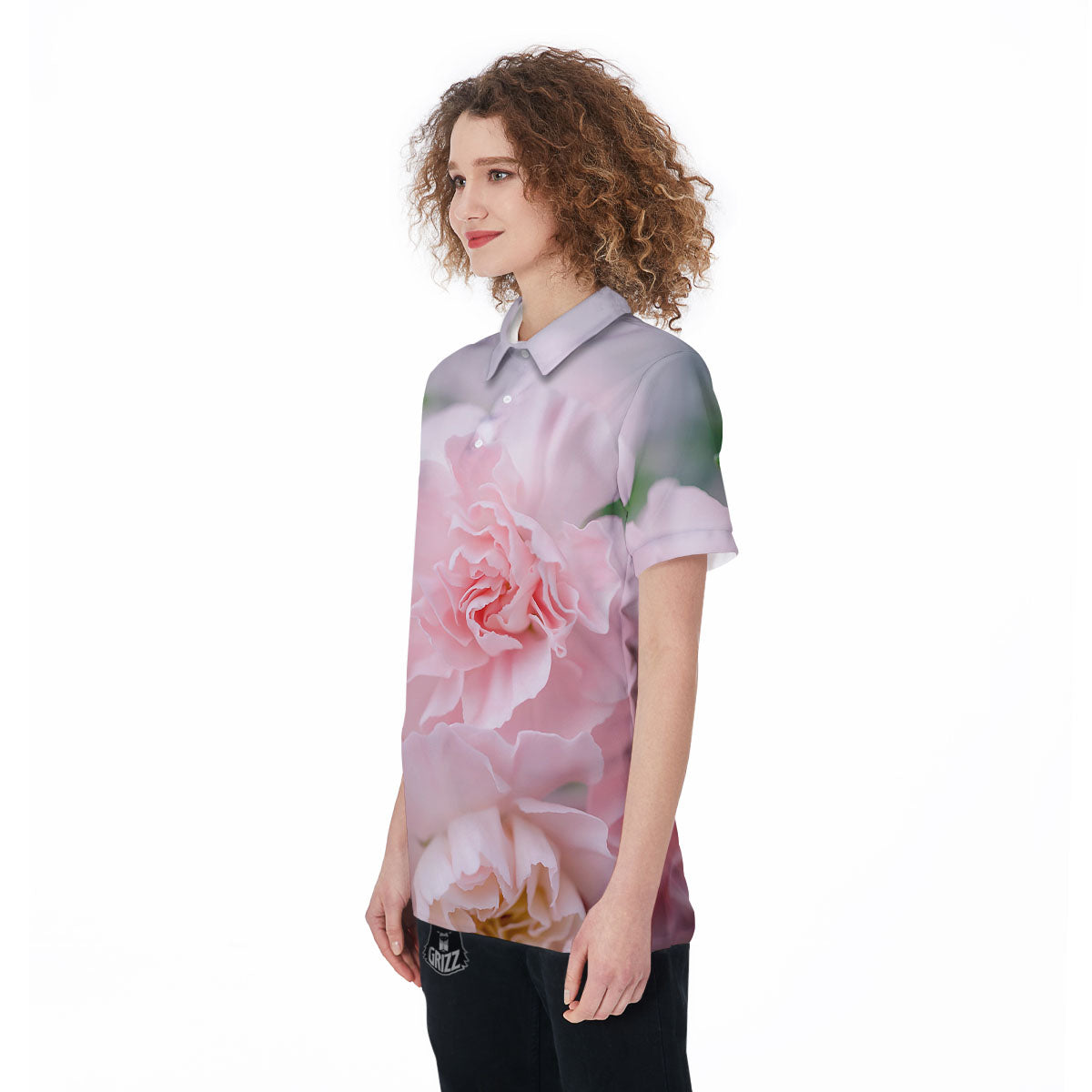 Carnation Flower Pink Print Women's Golf Shirts-grizzshop
