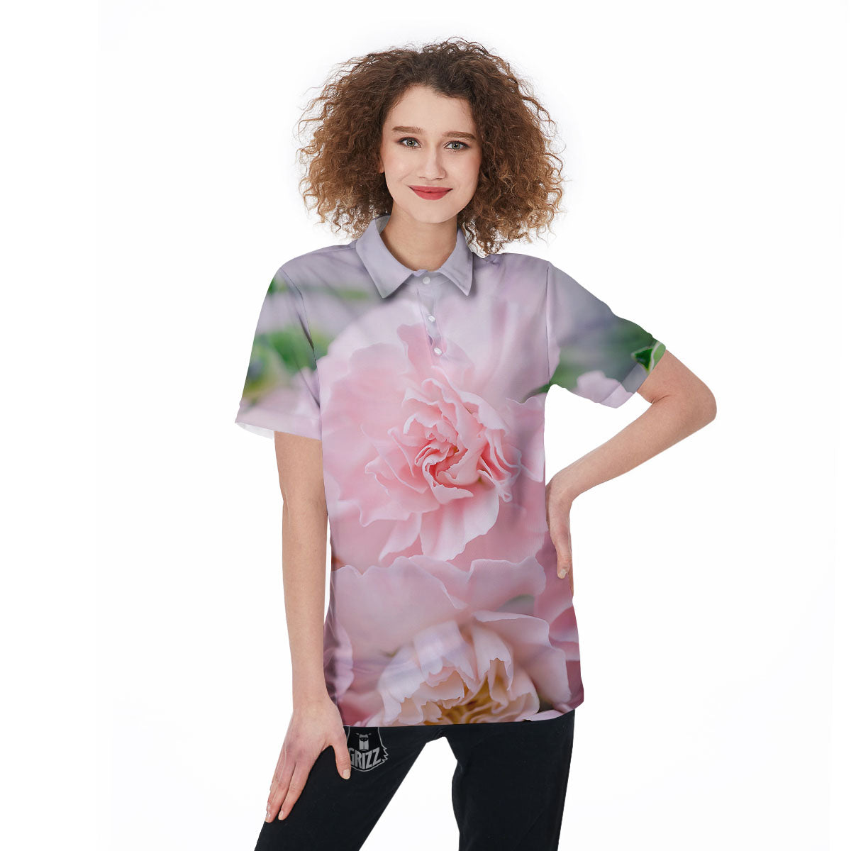 Carnation Flower Pink Print Women's Golf Shirts-grizzshop