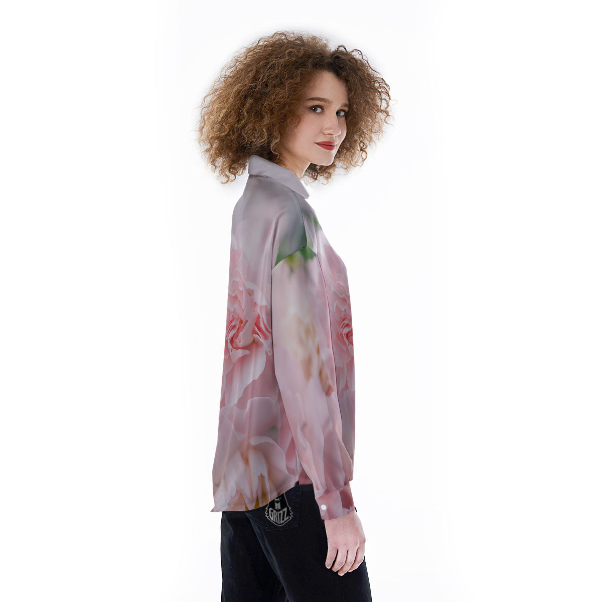 Carnation Flower Pink Print Women's Long Sleeve Shirts-grizzshop