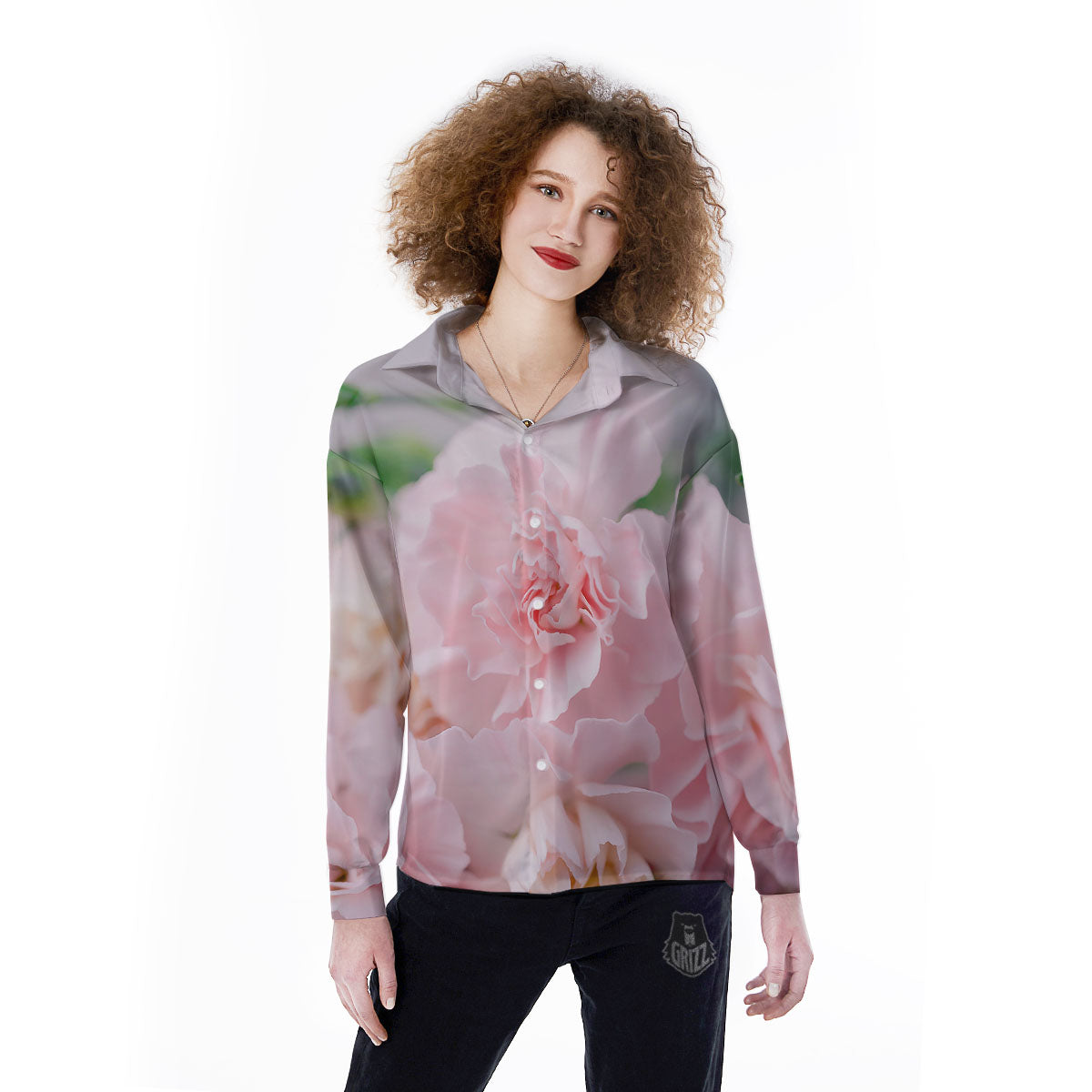 Carnation Flower Pink Print Women's Long Sleeve Shirts-grizzshop