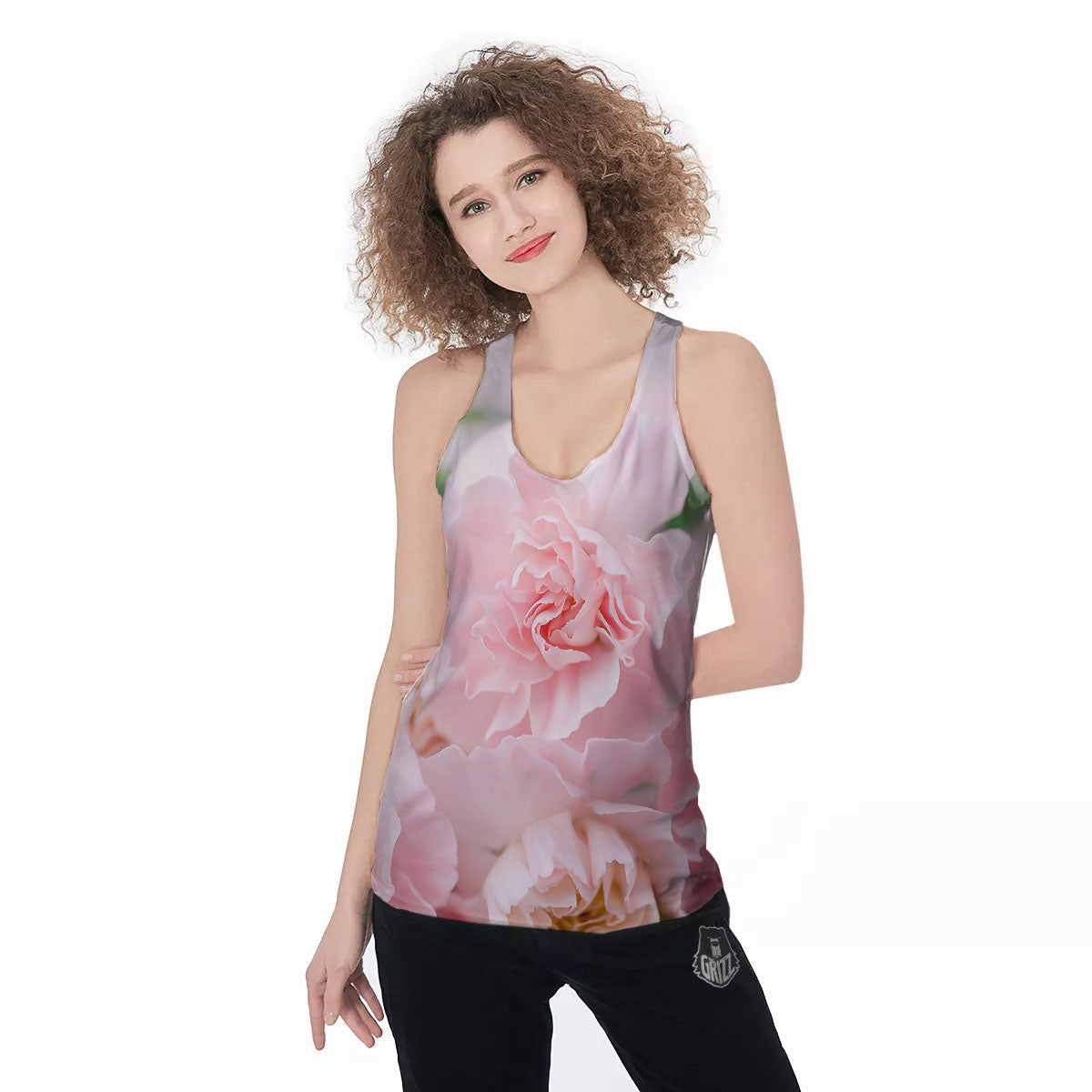 Carnation Flower Pink Print Women's Racerback Tank Top-grizzshop
