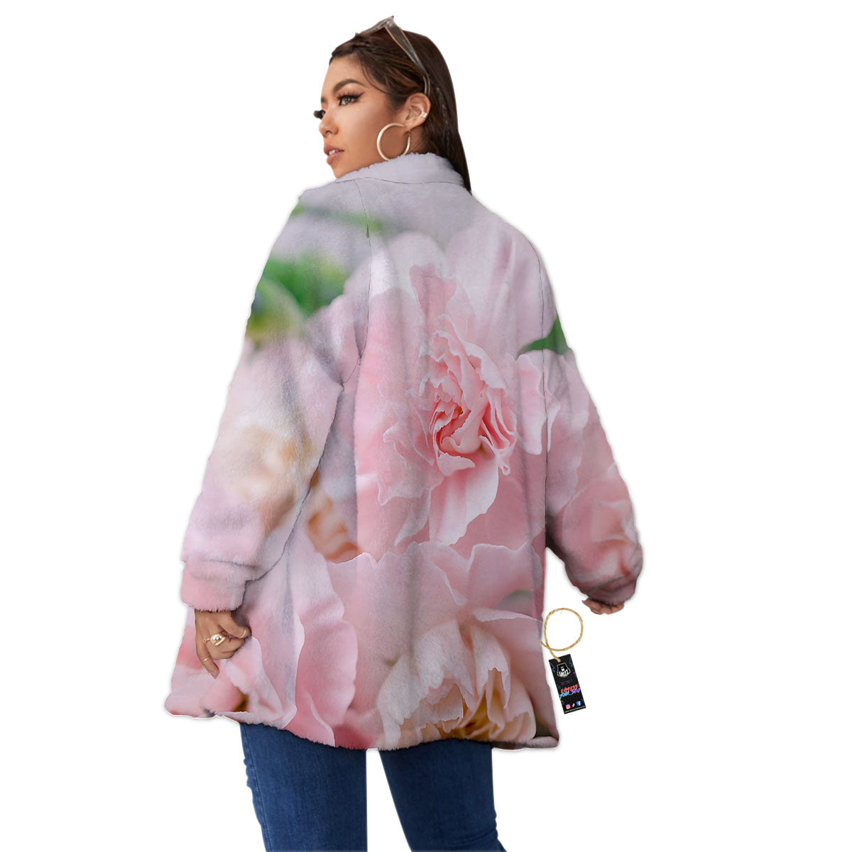 Carnation Flower Pink Print Women's Sherpa Jacket-grizzshop