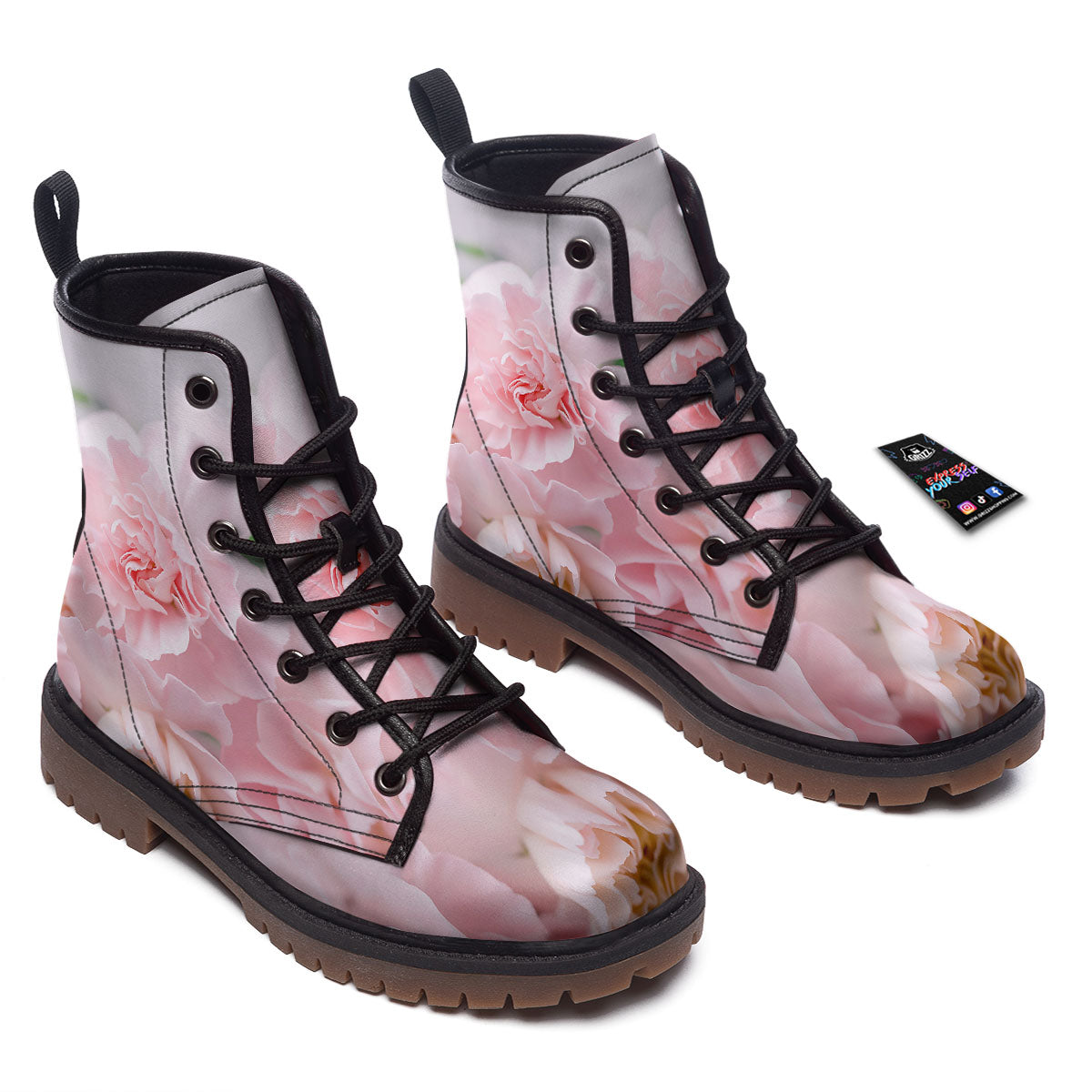 Carnation Flower Pink Print Work Boots-grizzshop