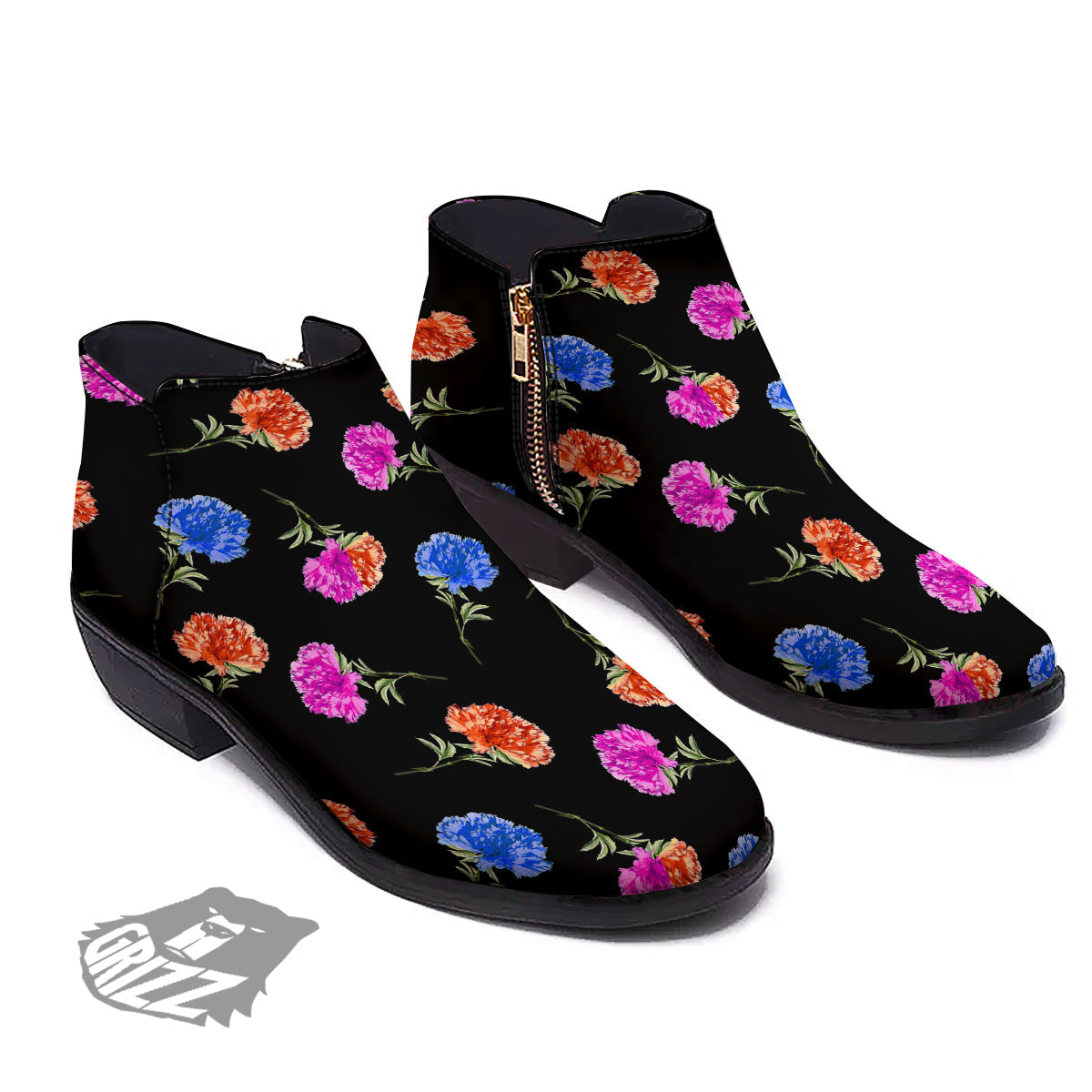 Carnation Watercolor Print Pattern Ankle Boots-grizzshop