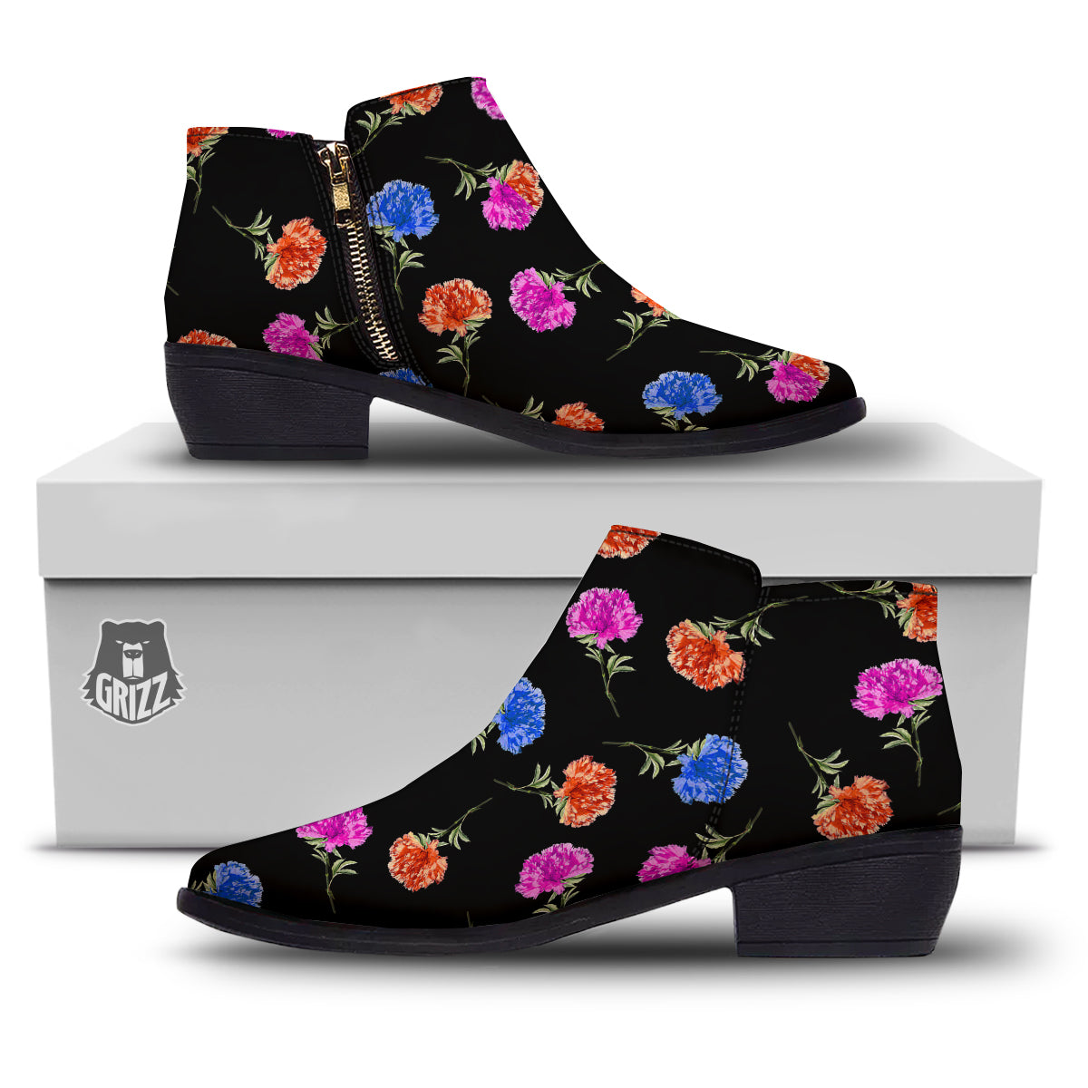 Carnation Watercolor Print Pattern Ankle Boots-grizzshop
