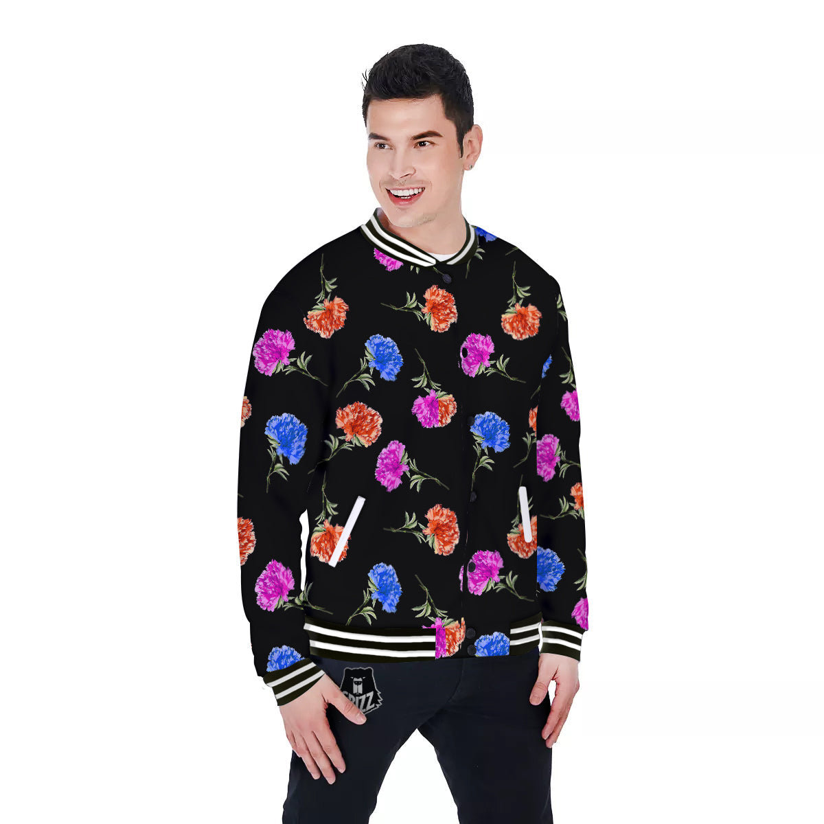 Carnation Watercolor Print Pattern Baseball Jacket-grizzshop