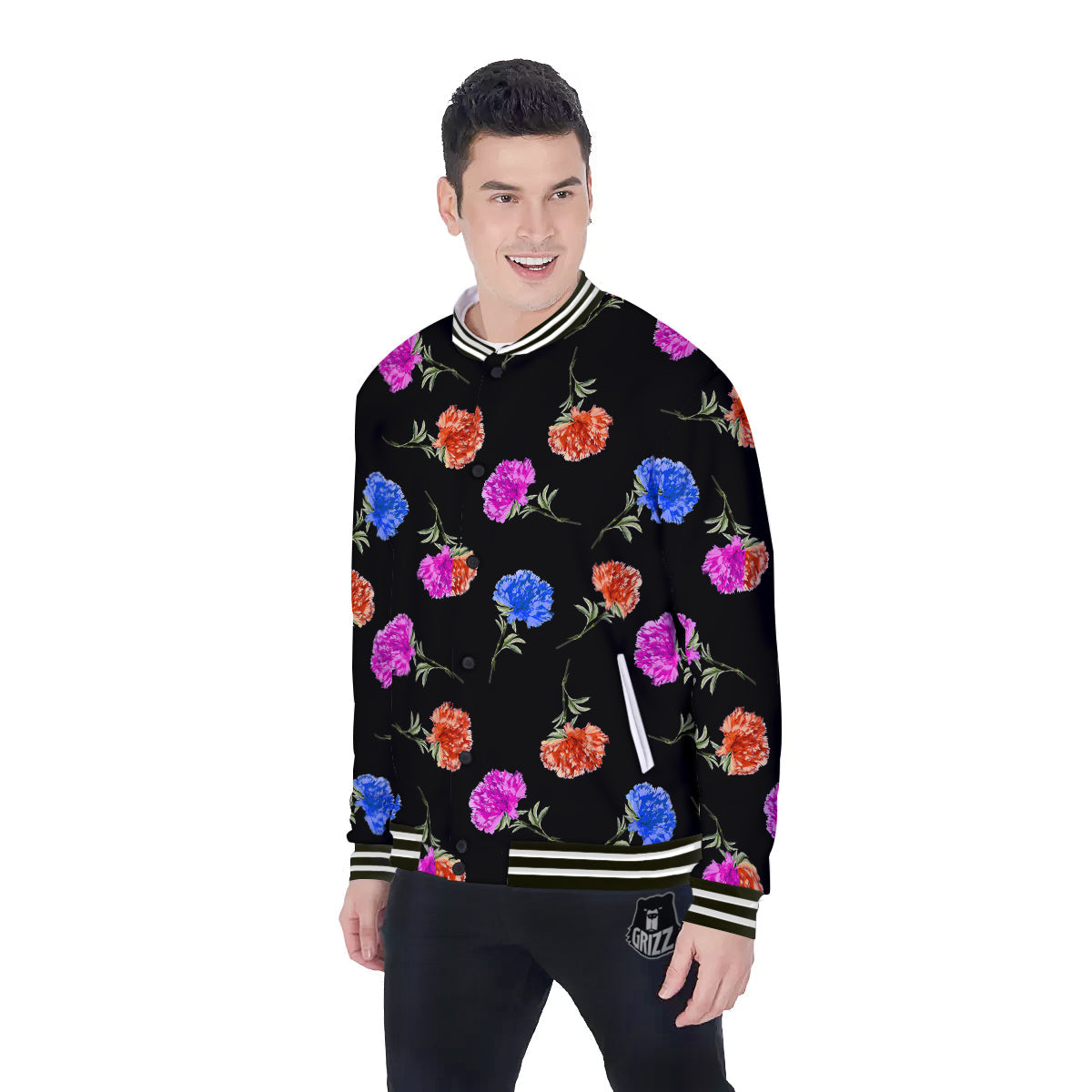 Carnation Watercolor Print Pattern Baseball Jacket-grizzshop