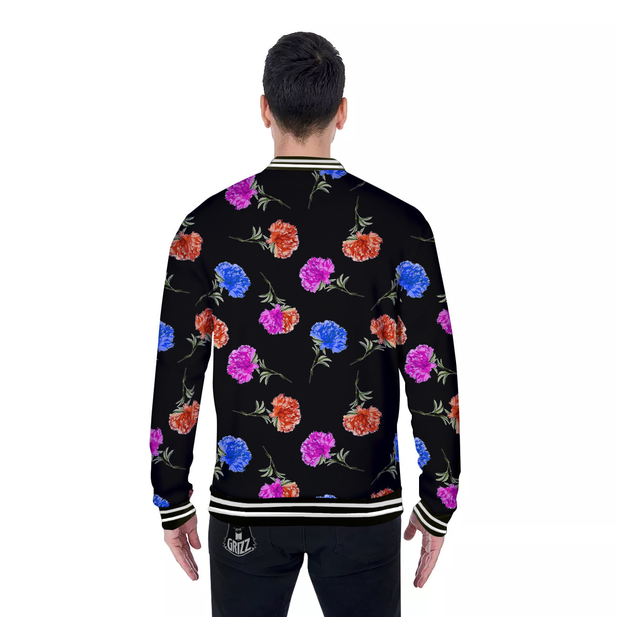 Carnation Watercolor Print Pattern Baseball Jacket-grizzshop