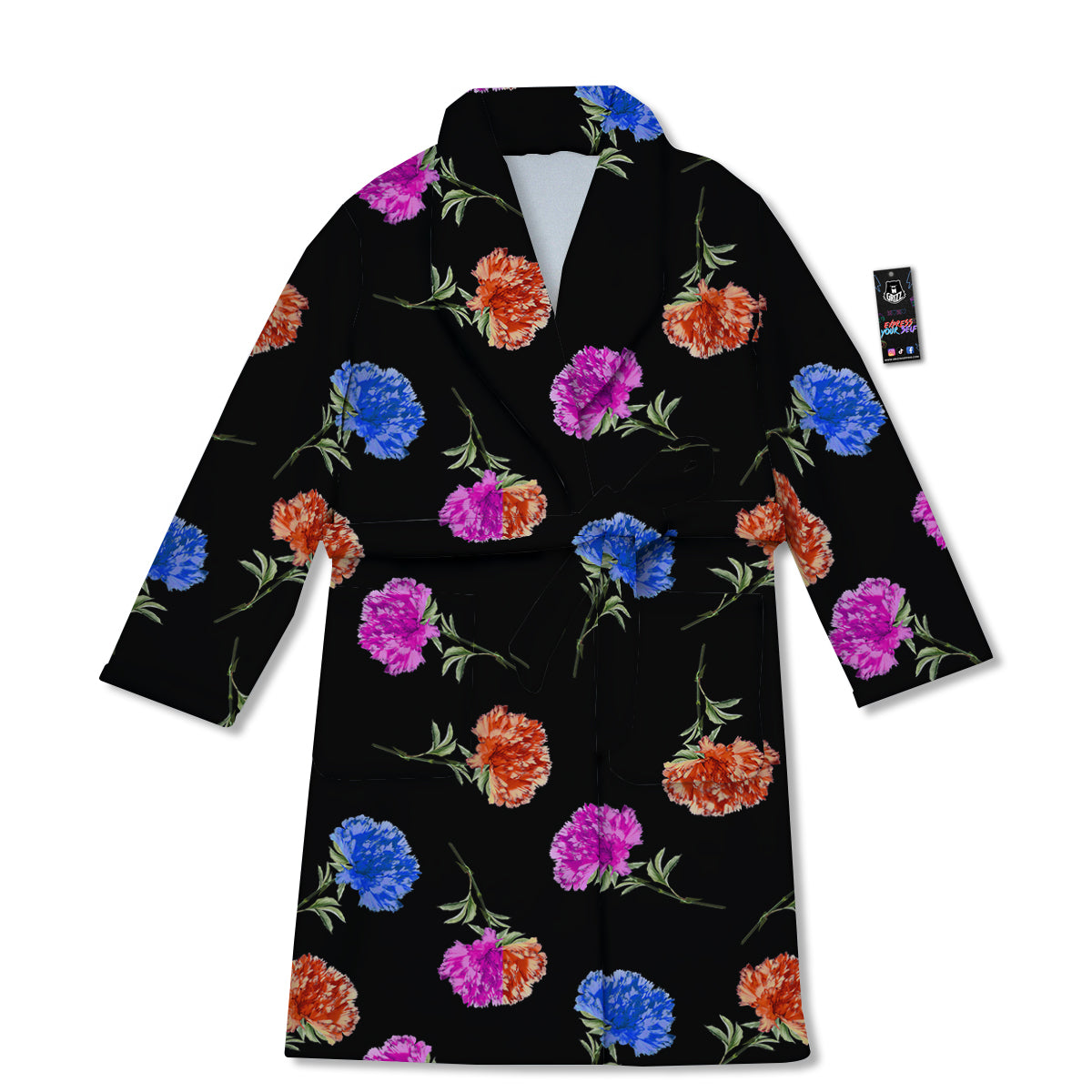 Carnation Watercolor Print Pattern Bathrobe-grizzshop