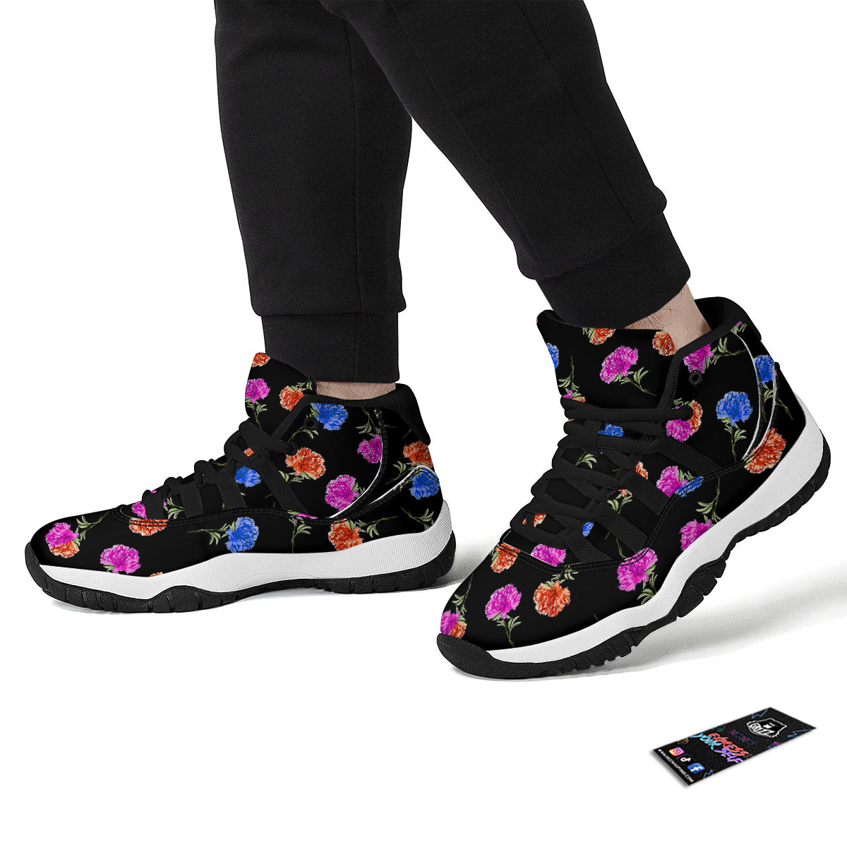 Carnation Watercolor Print Pattern Black Bball Shoes-grizzshop