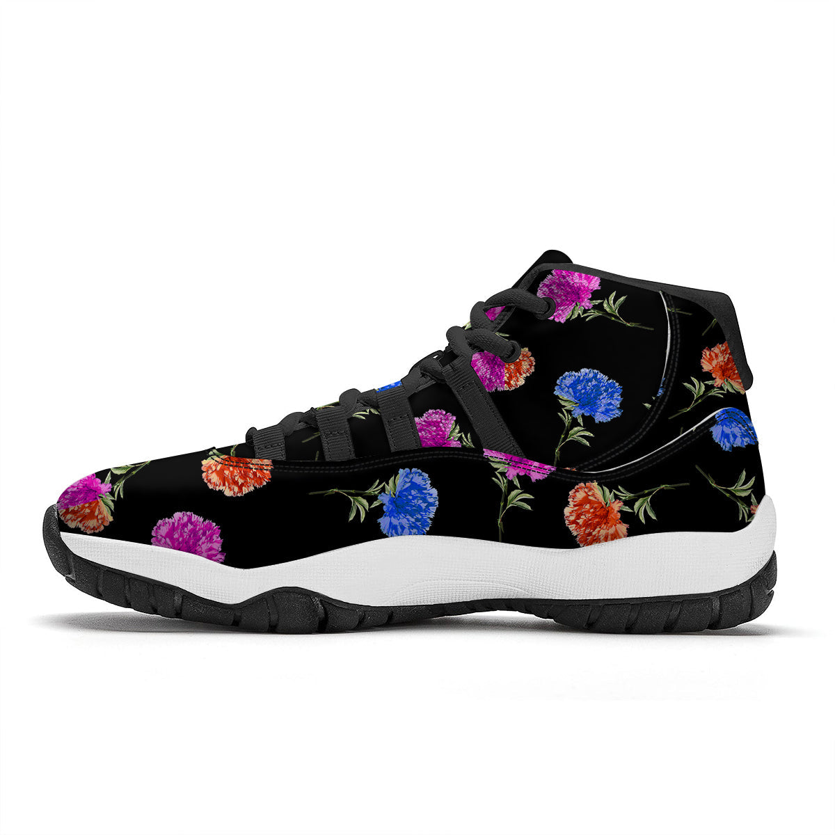 Carnation Watercolor Print Pattern Black Bball Shoes-grizzshop