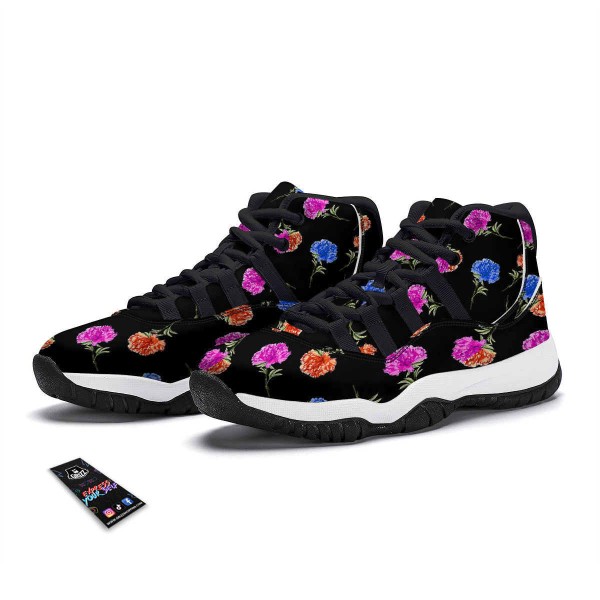 Carnation Watercolor Print Pattern Black Bball Shoes-grizzshop