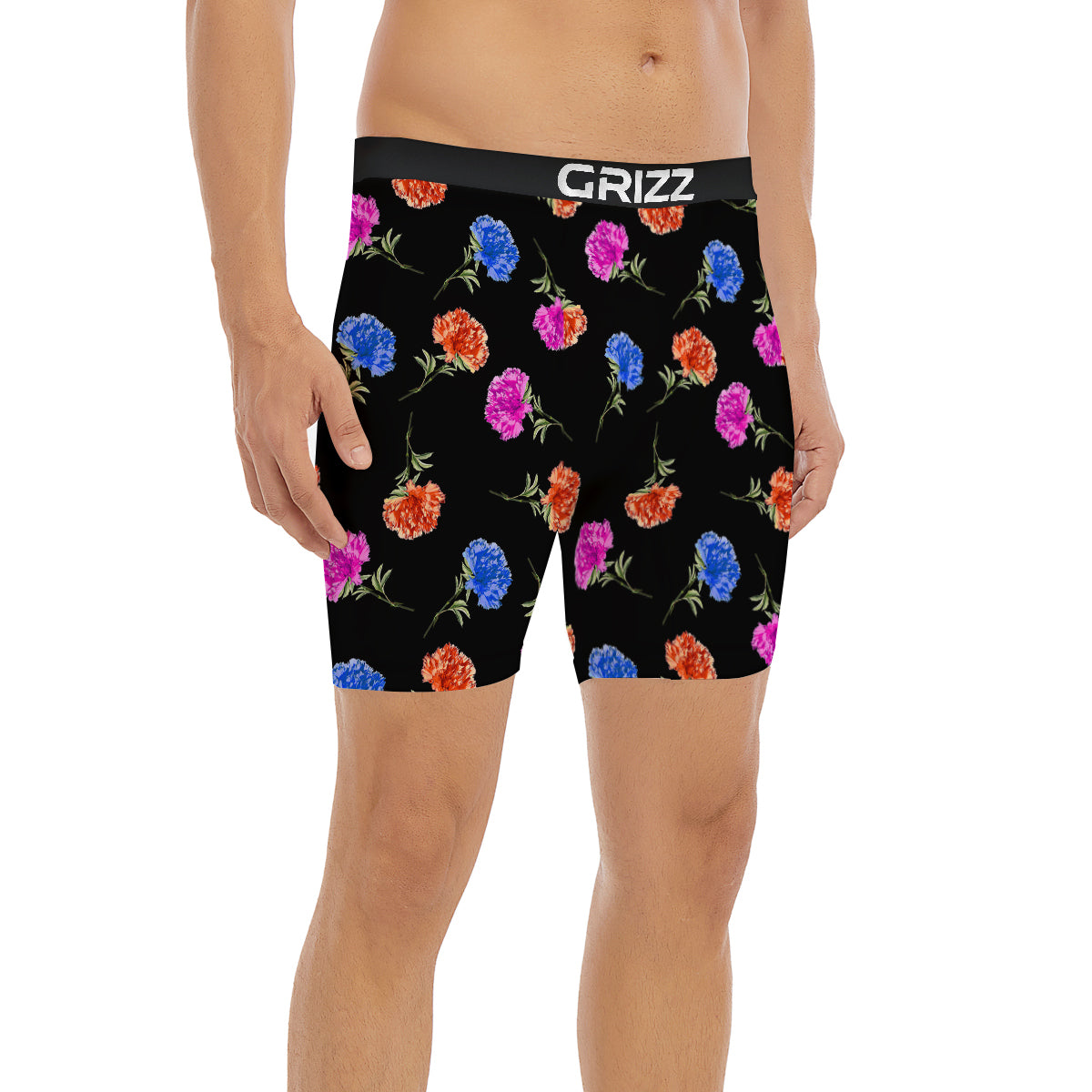 Carnation Watercolor Print Pattern Boxer Briefs-grizzshop