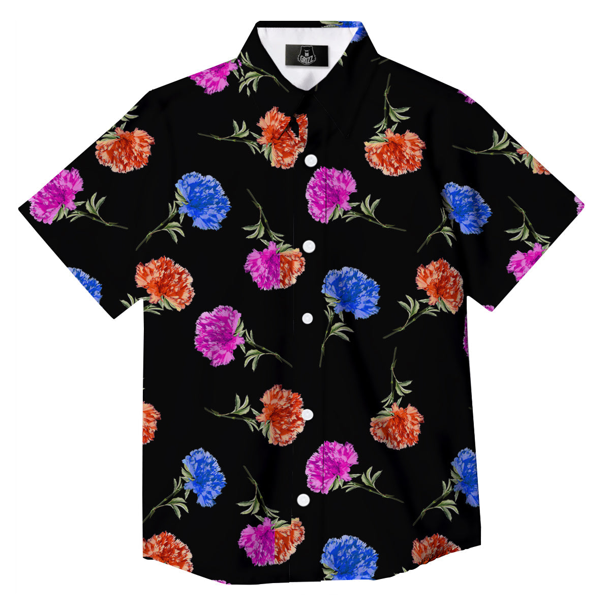 Carnation Watercolor Print Pattern Button Up Shirt-grizzshop