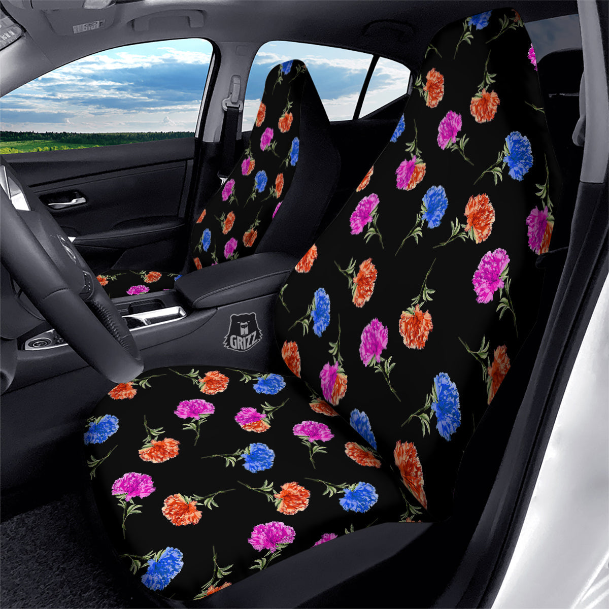 Carnation Watercolor Print Pattern Car Seat Covers-grizzshop