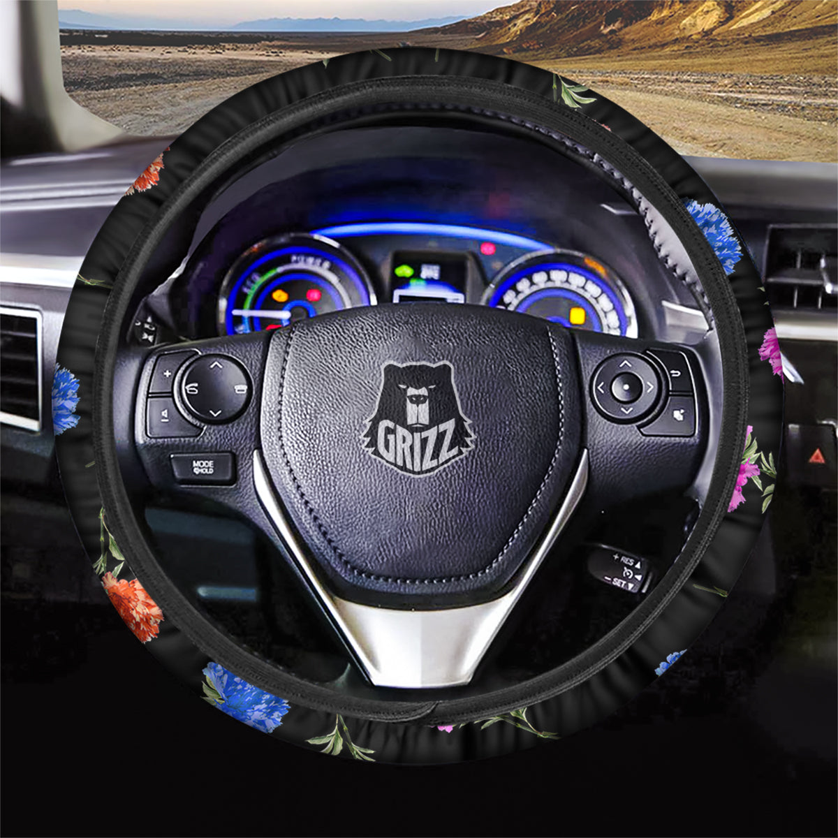 Carnation Watercolor Print Pattern Car Steering Wheel Cover-grizzshop
