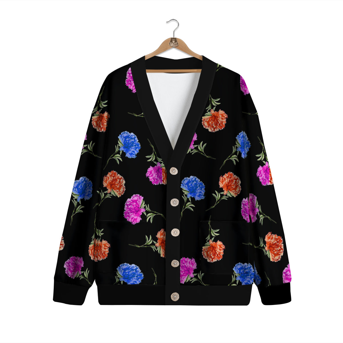 Carnation Watercolor Print Pattern Cardigan-grizzshop