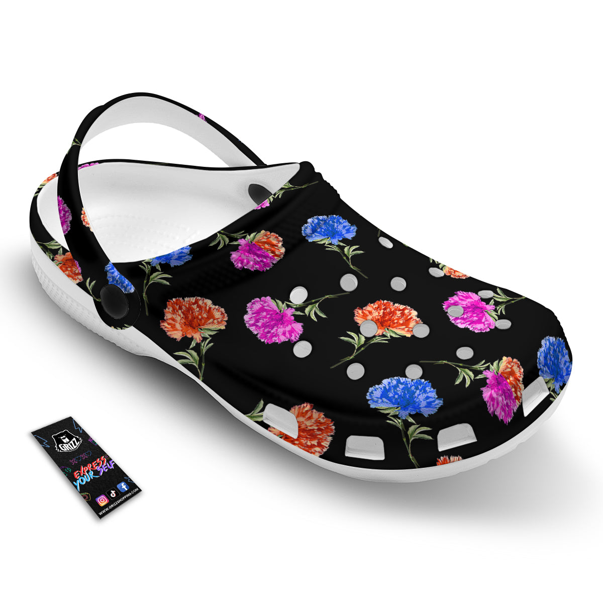 Carnation Watercolor Print Pattern Clog-grizzshop