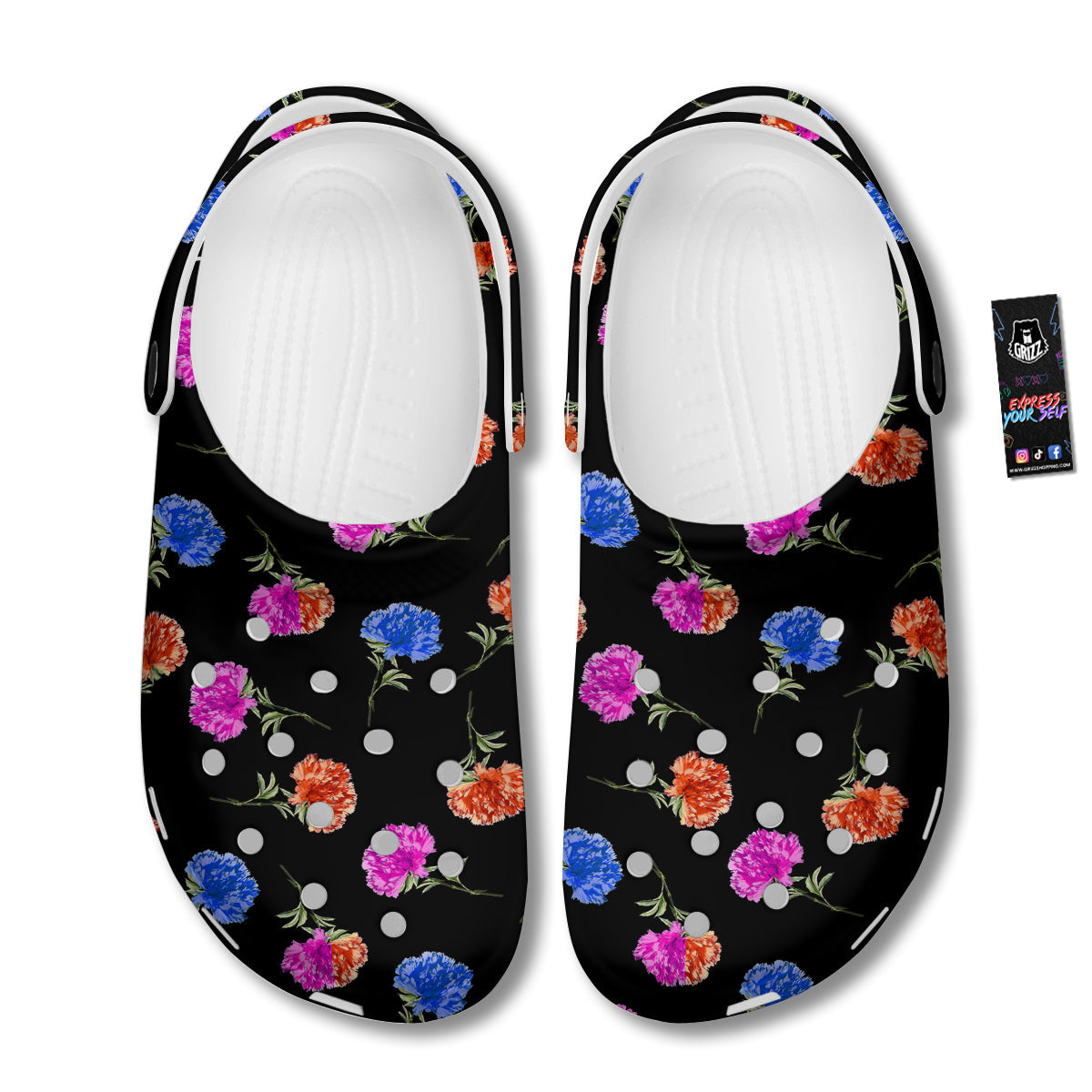 Carnation Watercolor Print Pattern Clog-grizzshop