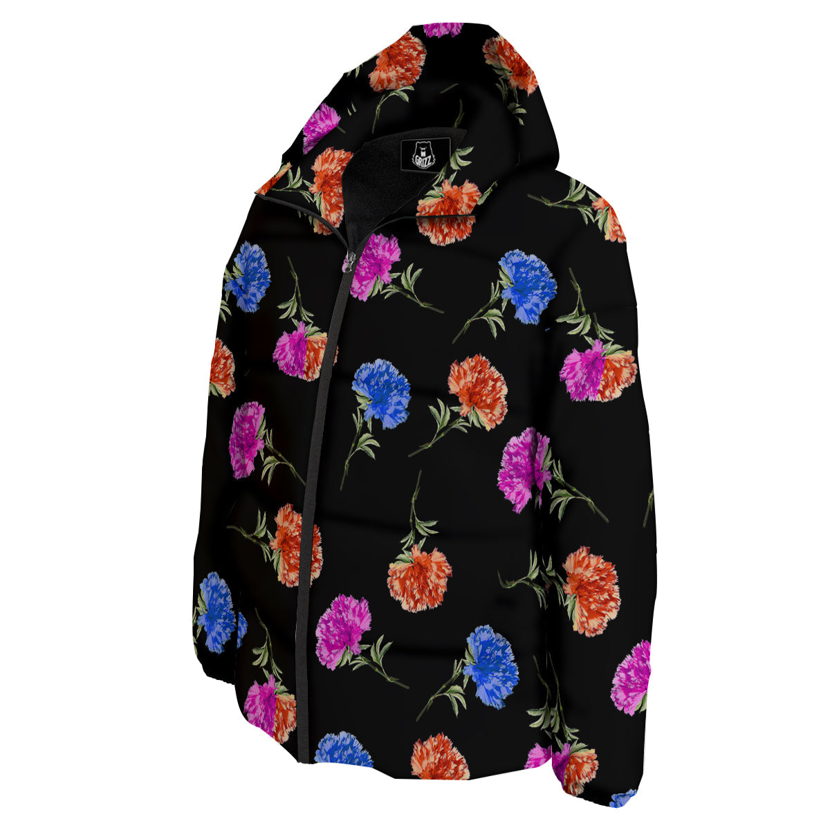 Carnation Watercolor Print Pattern Down Jacket-grizzshop