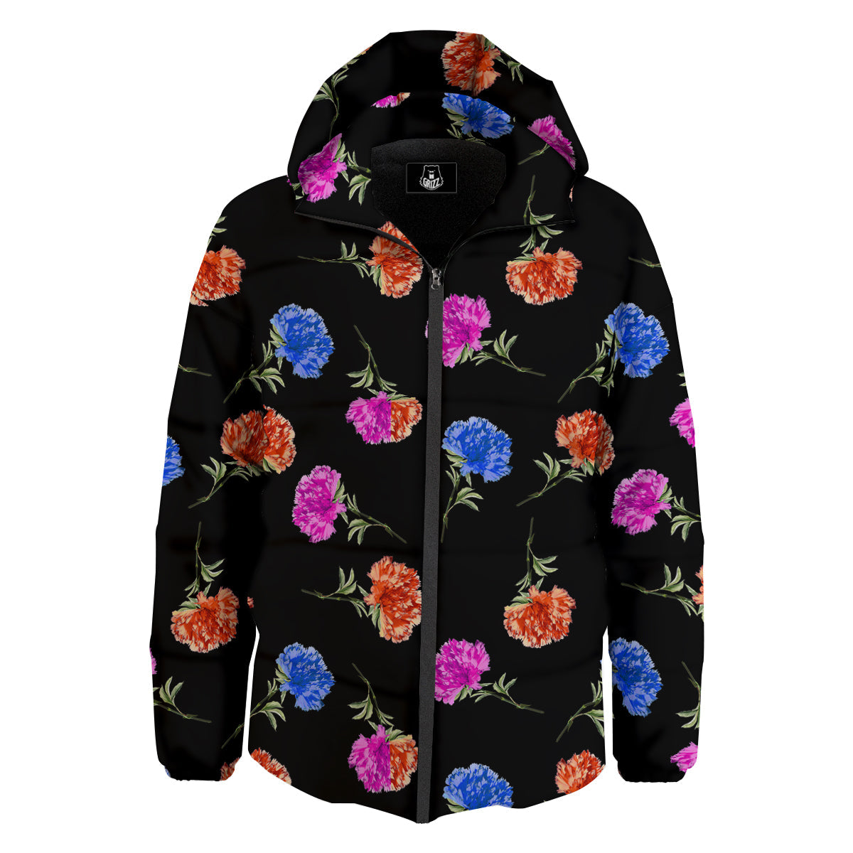 Carnation Watercolor Print Pattern Down Jacket-grizzshop