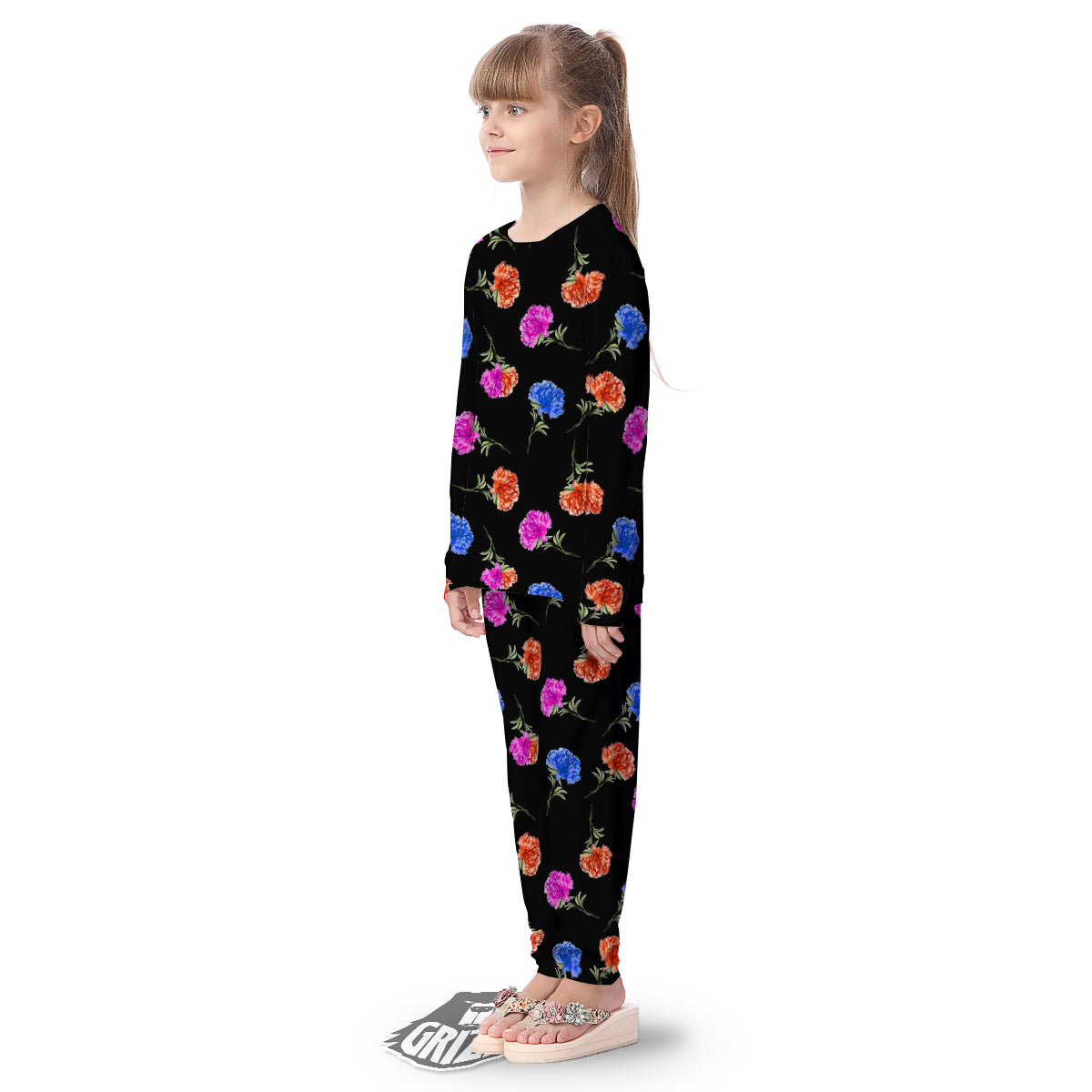 Carnation Watercolor Print Pattern Kid's Pajamas-grizzshop