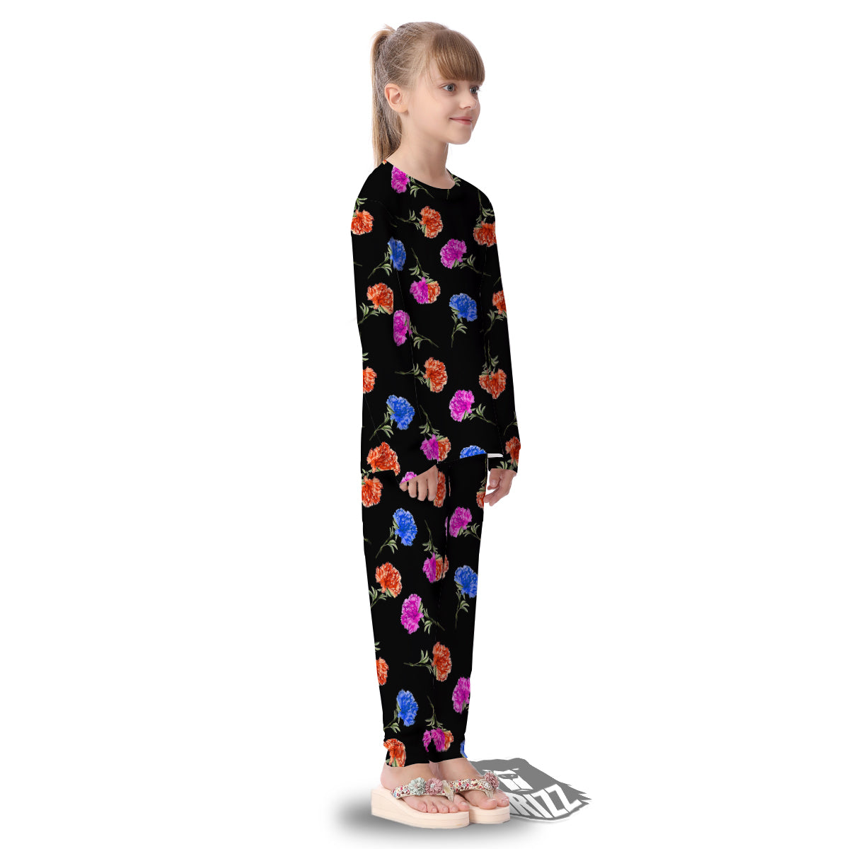 Carnation Watercolor Print Pattern Kid's Pajamas-grizzshop