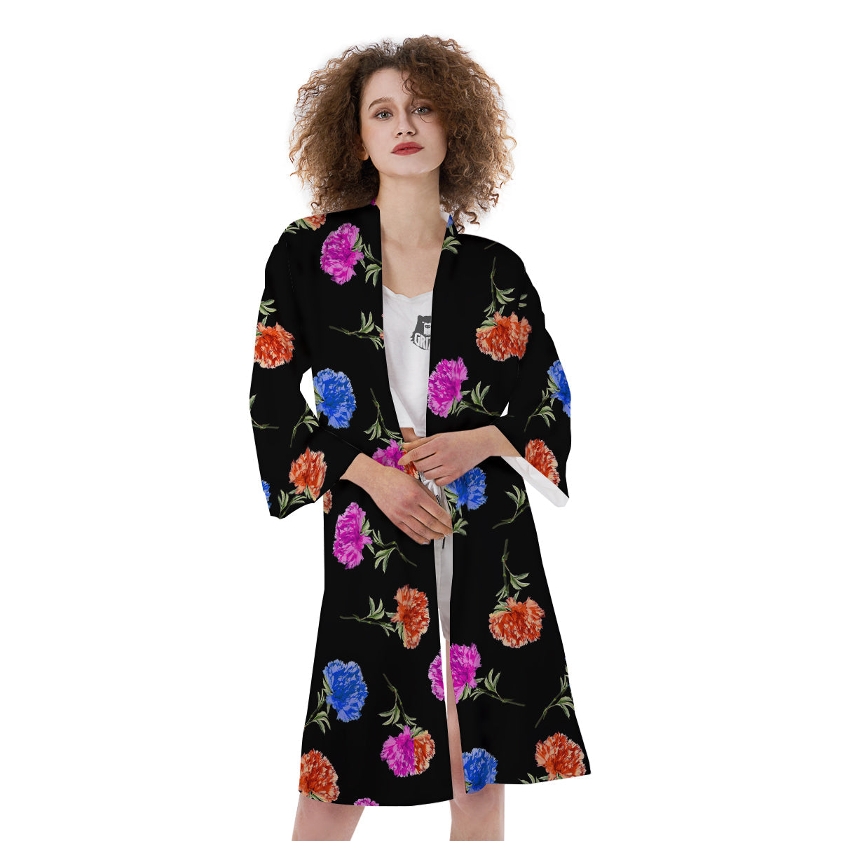Carnation Watercolor Print Pattern Kimono-grizzshop