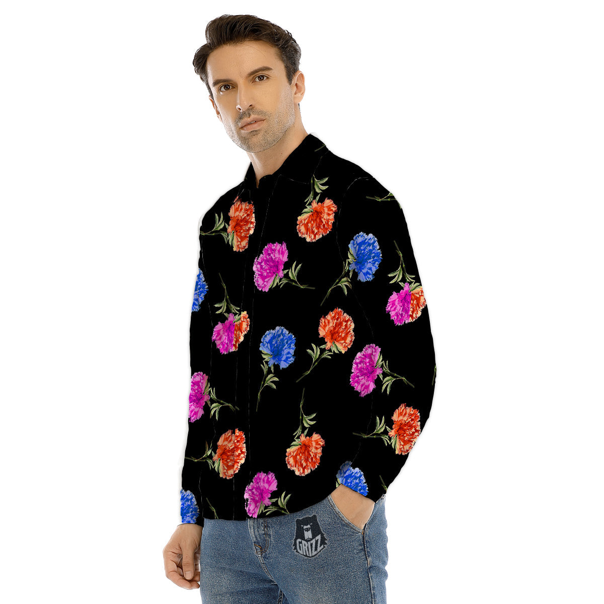 Carnation Watercolor Print Pattern Men's Dress Shirts-grizzshop