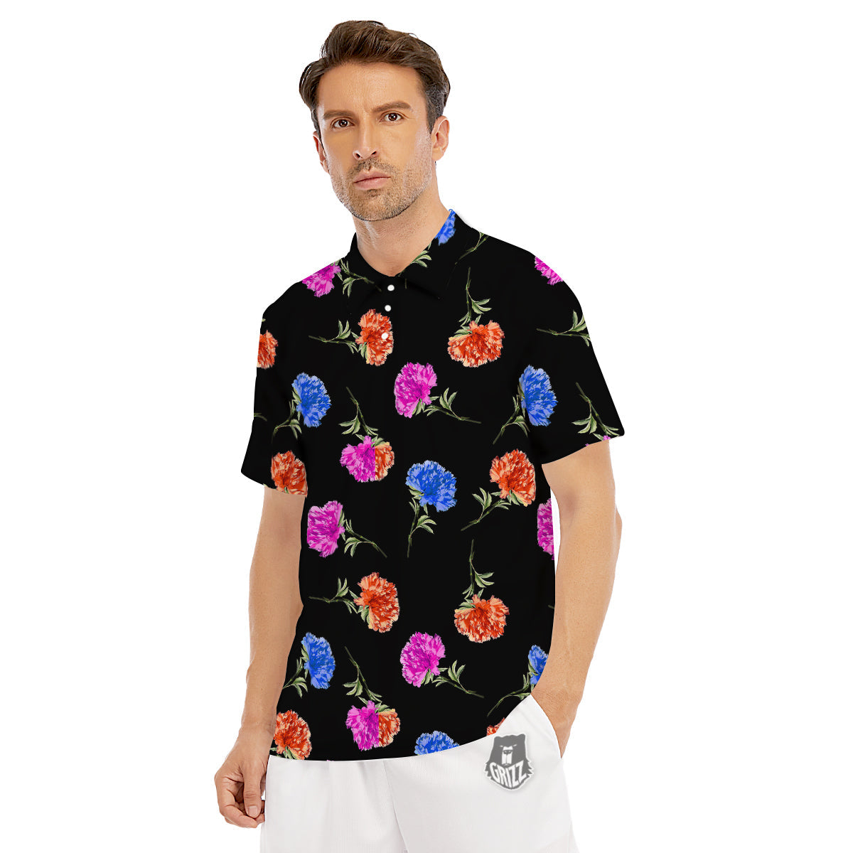 Carnation Watercolor Print Pattern Men's Golf Shirts-grizzshop