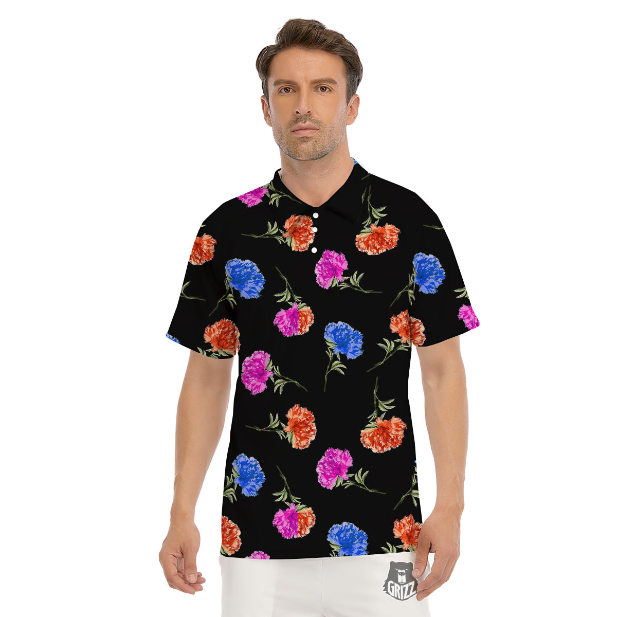 Carnation Watercolor Print Pattern Men's Golf Shirts-grizzshop