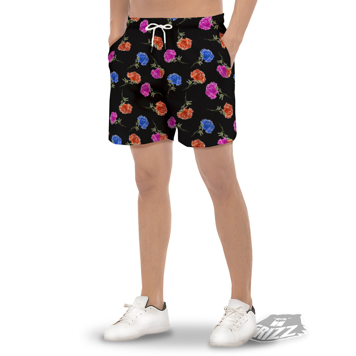 Carnation Watercolor Print Pattern Men's Gym Shorts-grizzshop