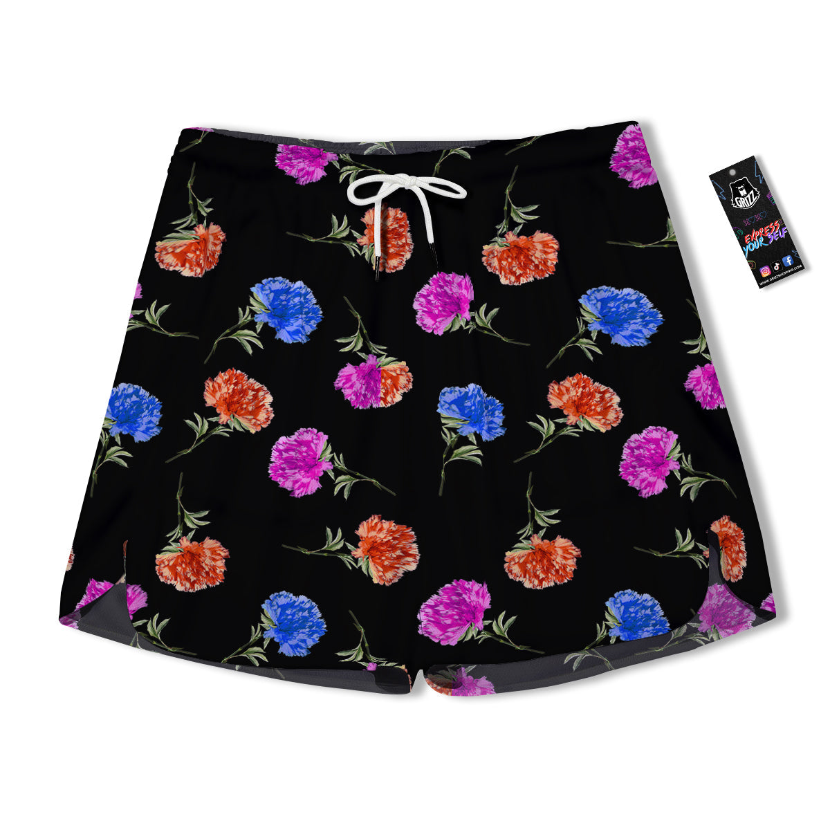 Carnation Watercolor Print Pattern Men's Running Shorts-grizzshop