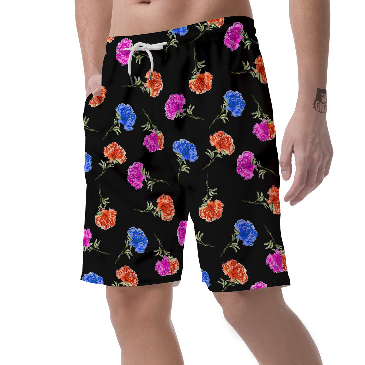 Carnation Watercolor Print Pattern Men's Shorts-grizzshop