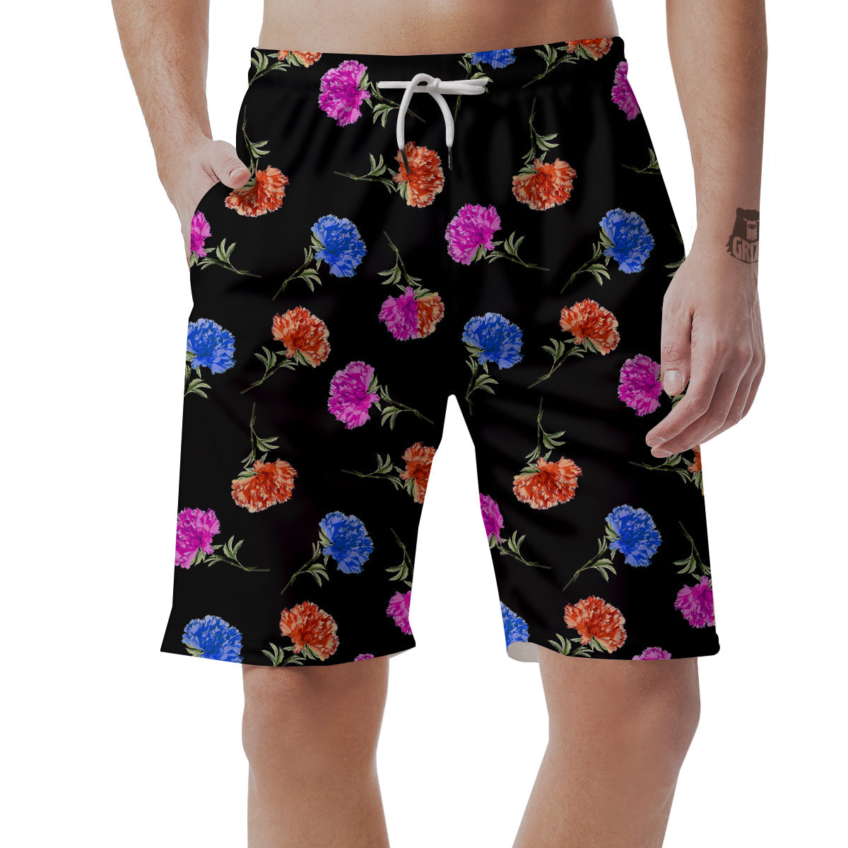 Carnation Watercolor Print Pattern Men's Shorts-grizzshop