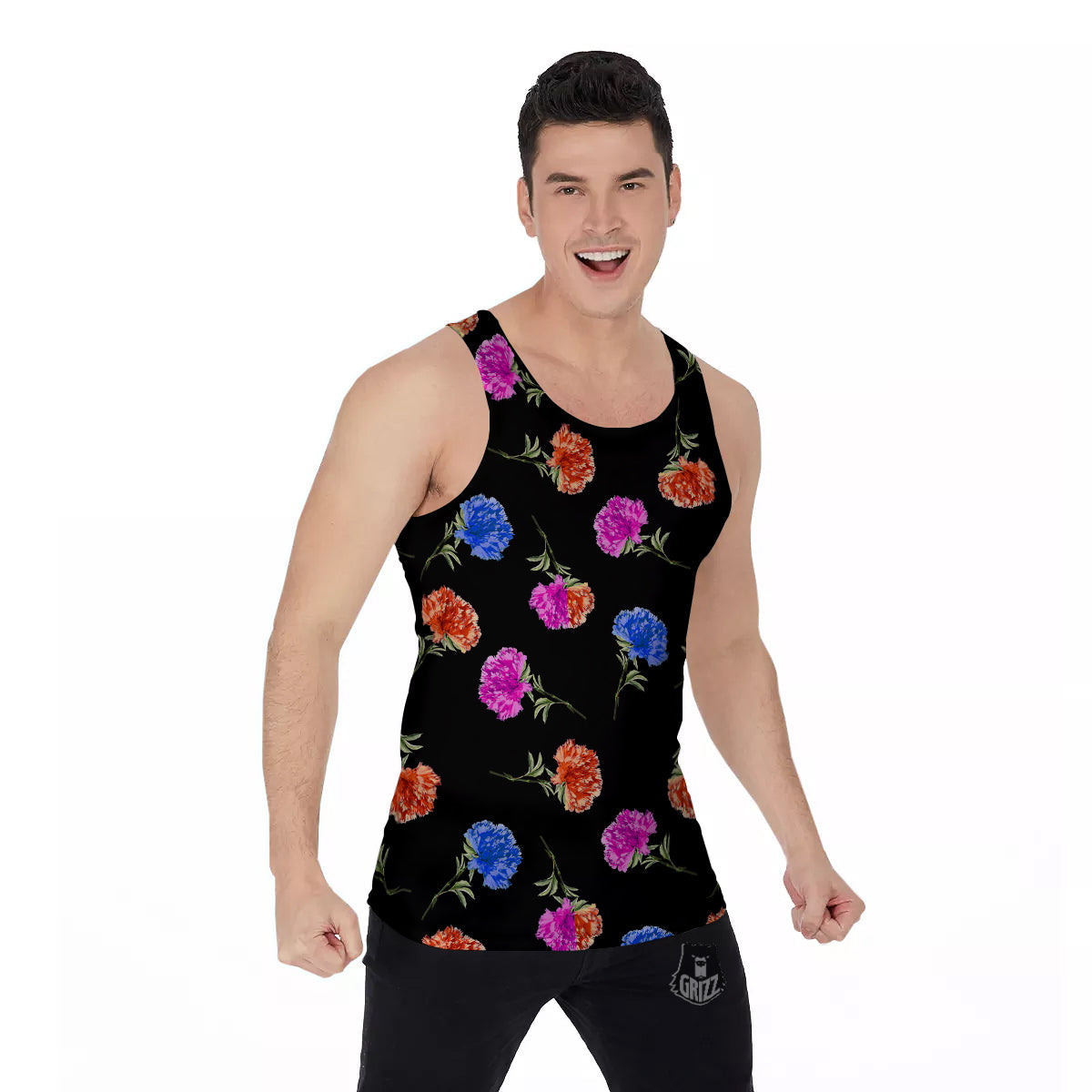 Carnation Watercolor Print Pattern Men's Tank Top-grizzshop
