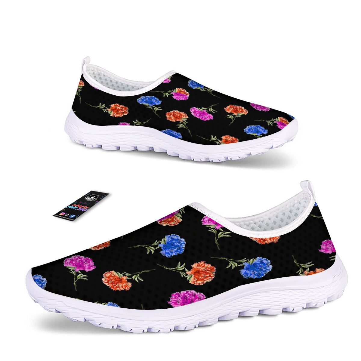 Carnation Watercolor Print Pattern Nurse Shoes-grizzshop