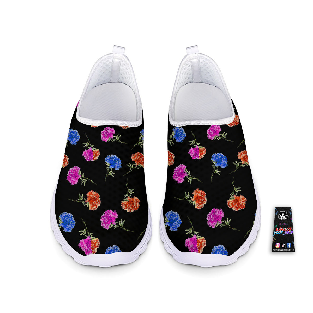 Carnation Watercolor Print Pattern Nurse Shoes-grizzshop