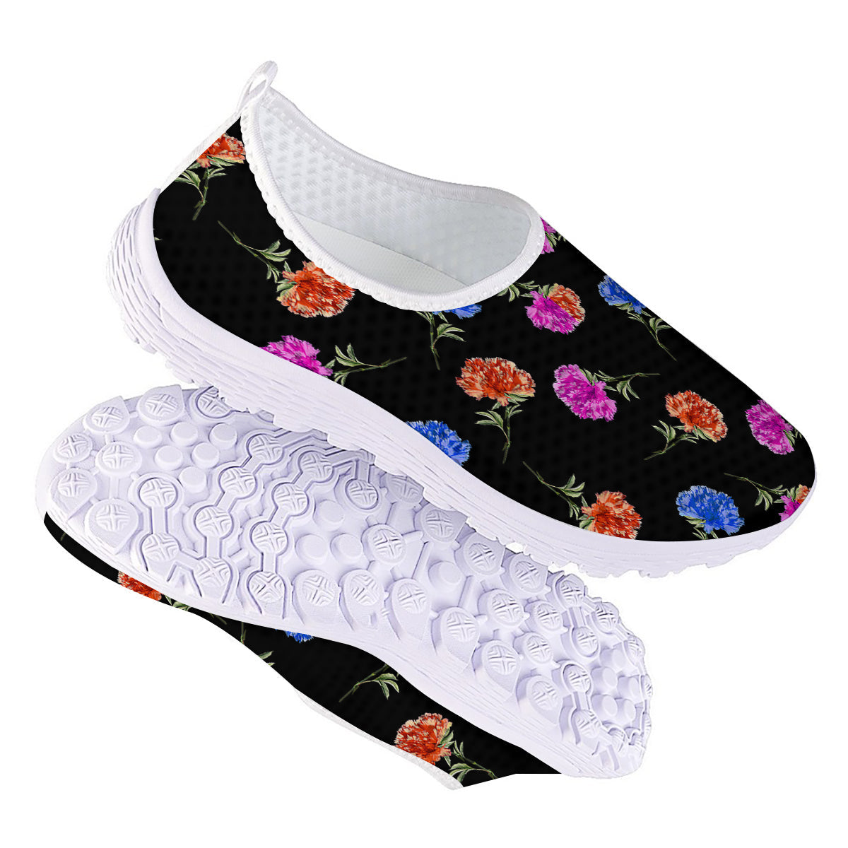 Carnation Watercolor Print Pattern Nurse Shoes-grizzshop