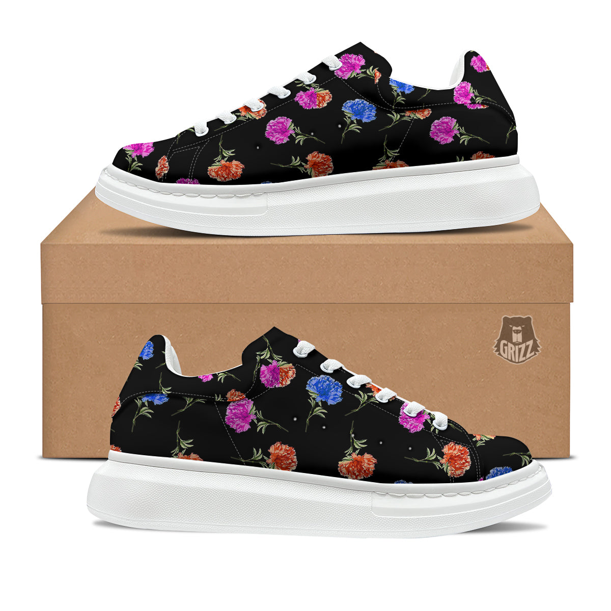 Carnation Watercolor Print Pattern Platform Shoes-grizzshop