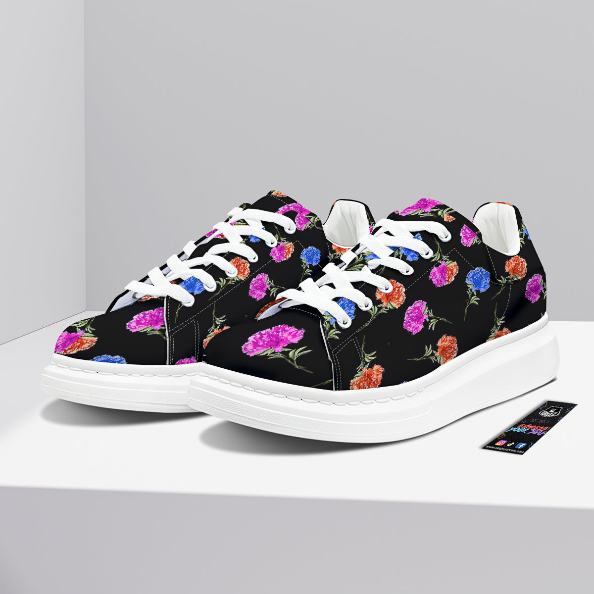 Carnation Watercolor Print Pattern Platform Shoes-grizzshop